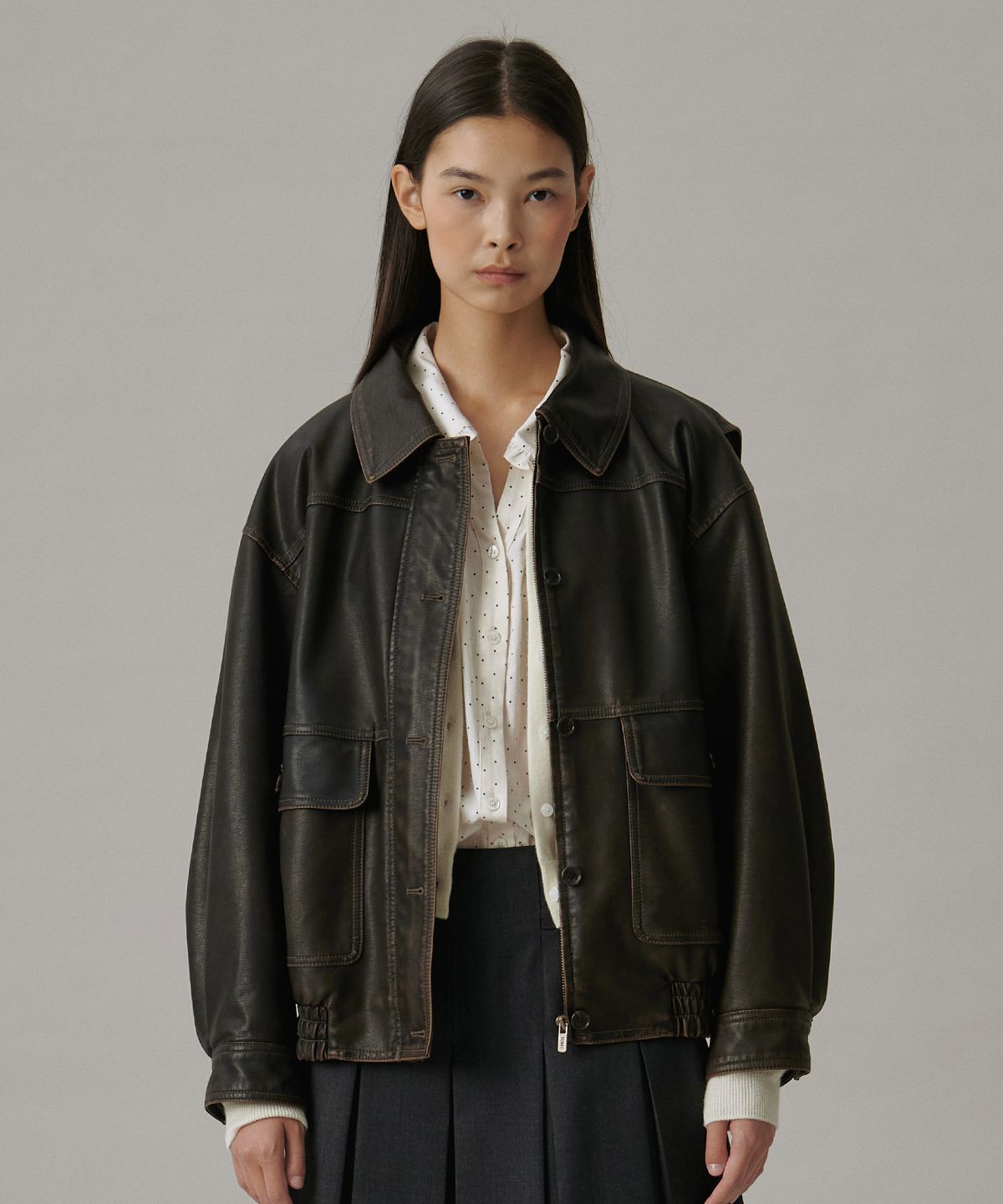 튜드먼트(TTUDEMENT) WASHED BOMBER LEATHER JACKET_BROWN