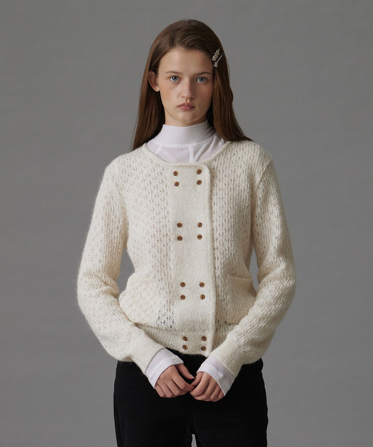 튜드먼트(TTUDEMENT) ALPACA EYELET CARDIGAN CREAM