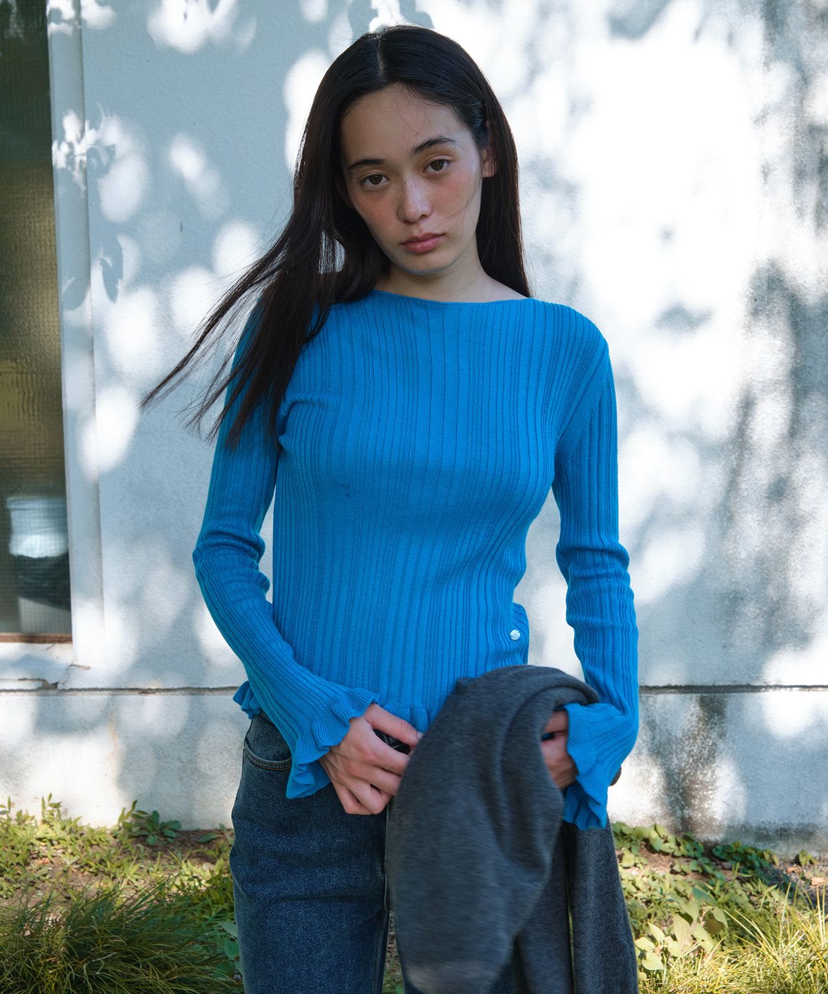 튜드먼트(TTUDEMENT) BOATNECK RIB KNIT_TEAL BLUE