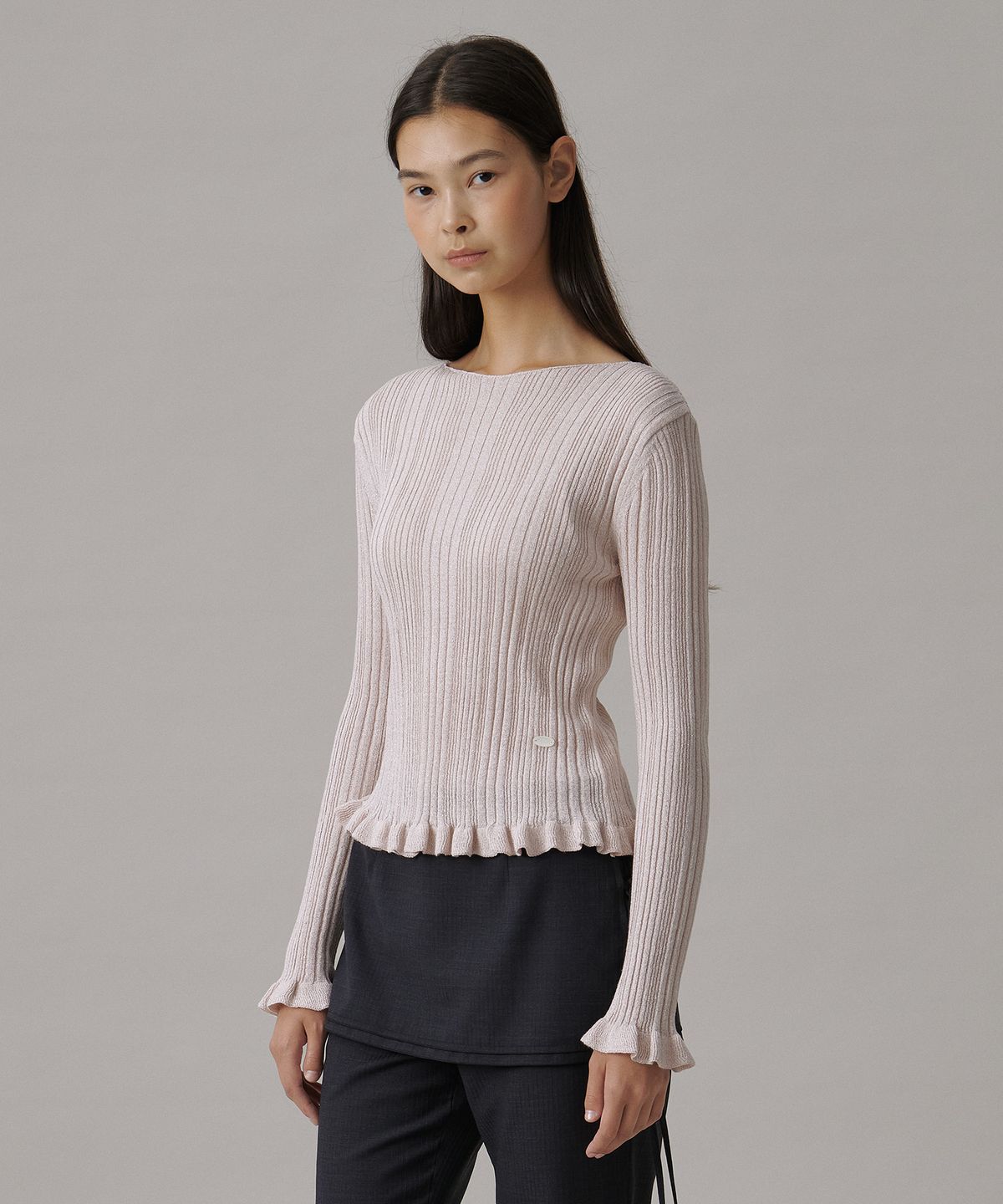 튜드먼트(TTUDEMENT) GLITTER BOATNECK RIB KNIT_PINK