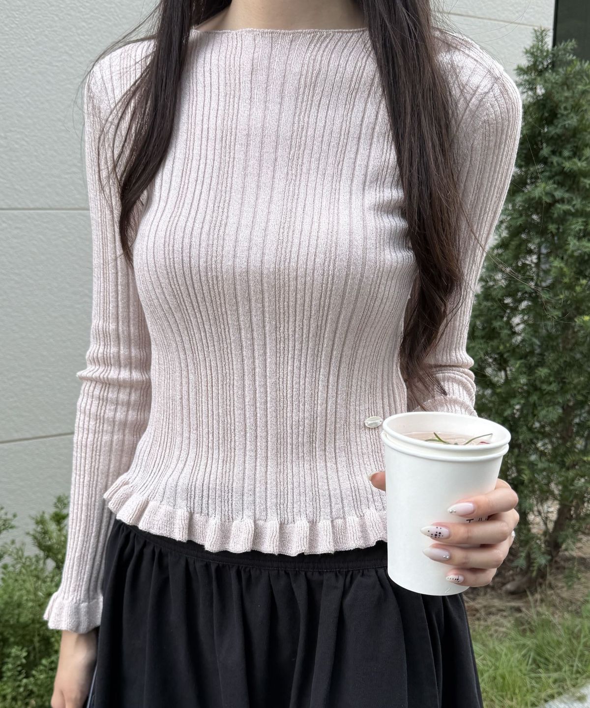 튜드먼트(TTUDEMENT) GLITTER BOATNECK RIB KNIT_PINK