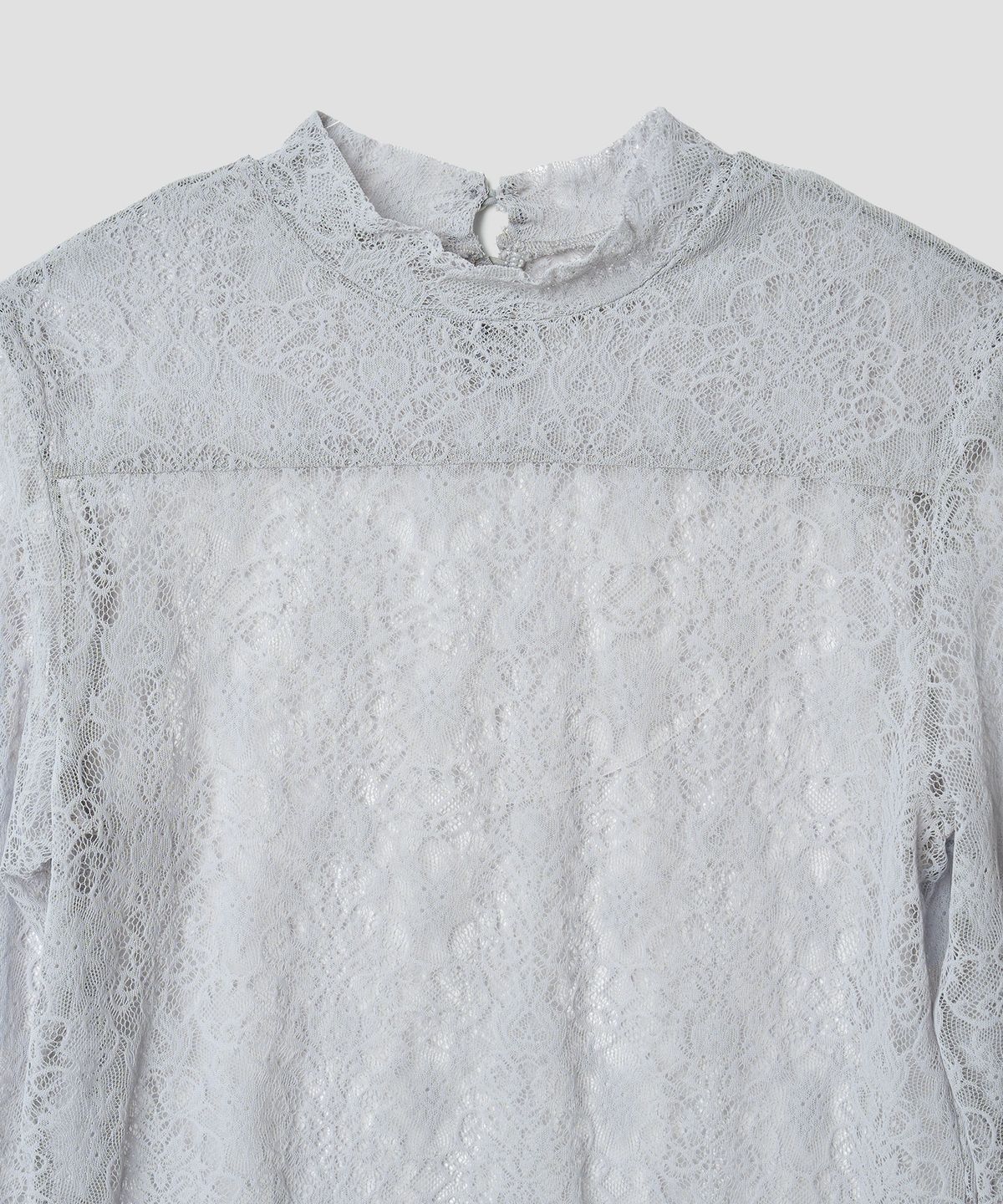 튜드먼트(TTUDEMENT) HIGH NECK LACE SHEER TOP LIGHT GREY