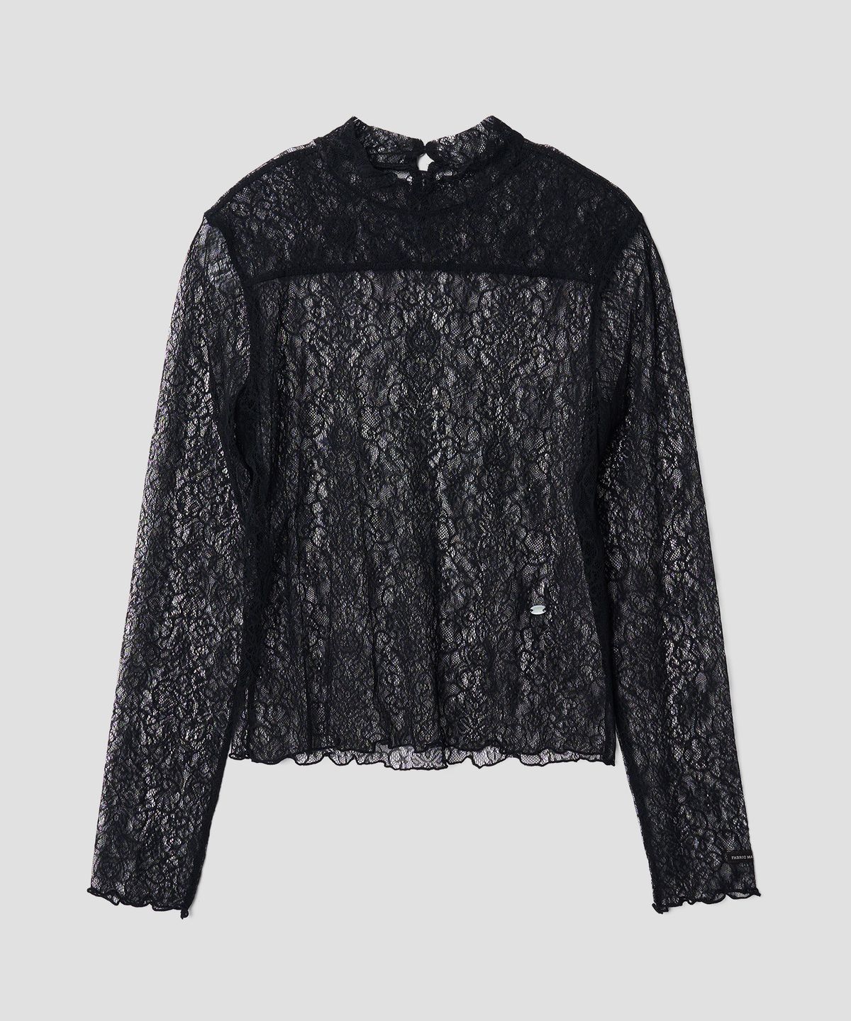 튜드먼트(TTUDEMENT) HIGH NECK LACE SHEER TOP BLACK