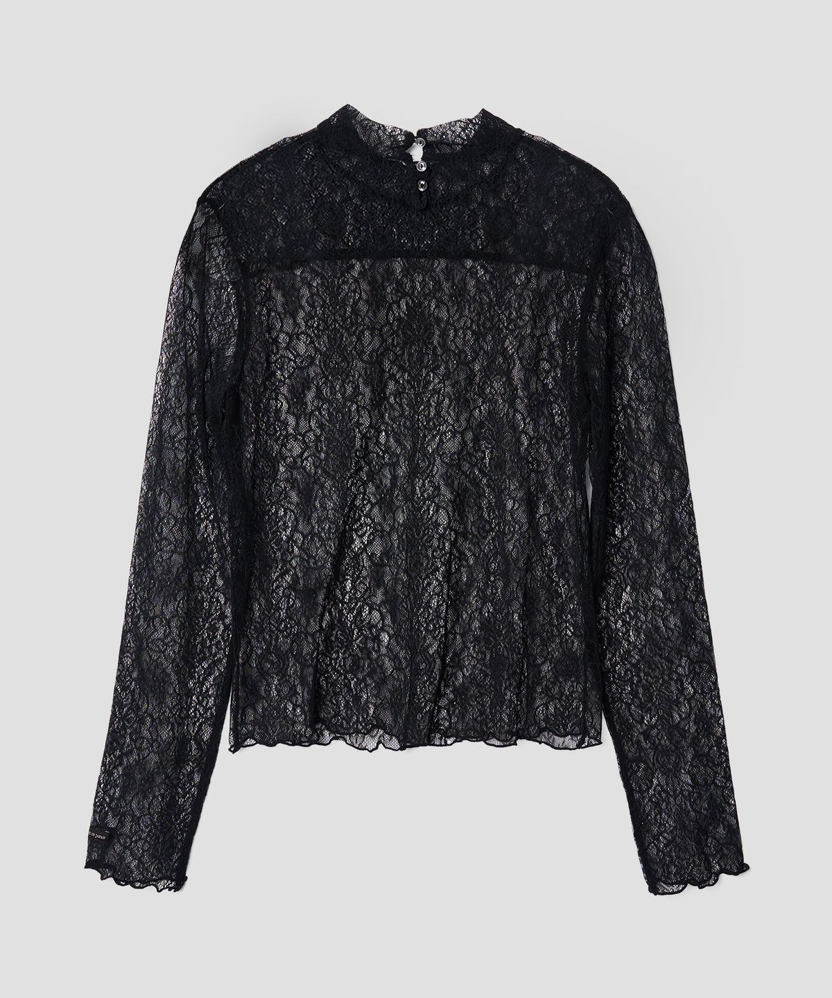 튜드먼트(TTUDEMENT) HIGH NECK LACE SHEER TOP BLACK