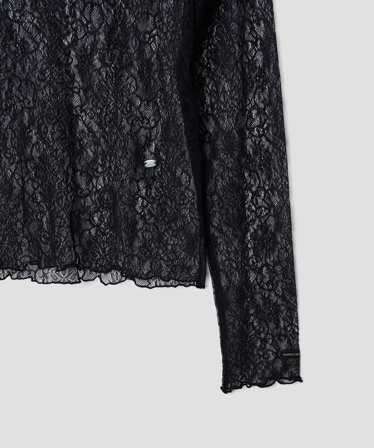 튜드먼트(TTUDEMENT) HIGH NECK LACE SHEER TOP BLACK