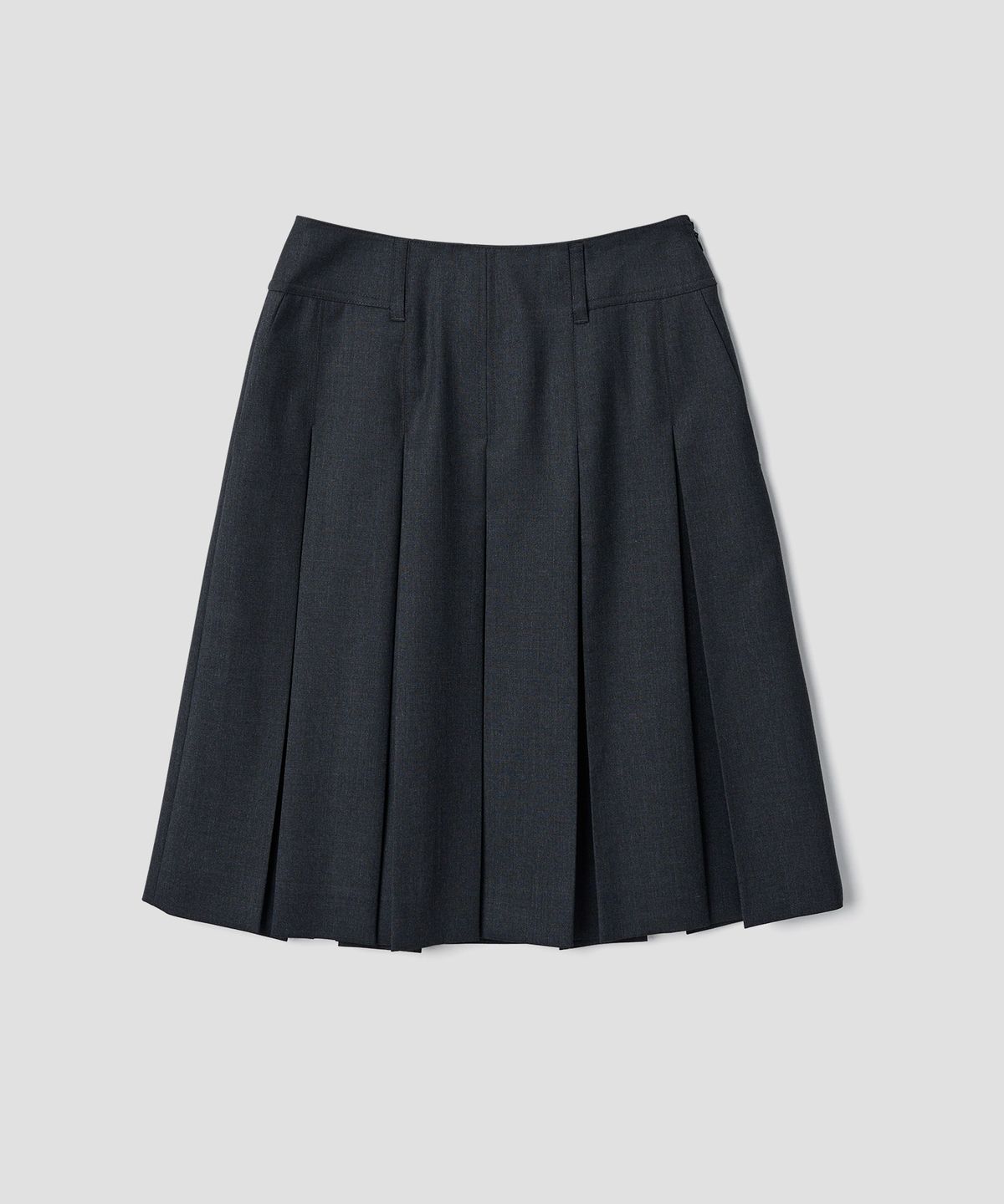 튜드먼트(TTUDEMENT) BOX PLEATS MIDI SKIRT_CHARCOAL