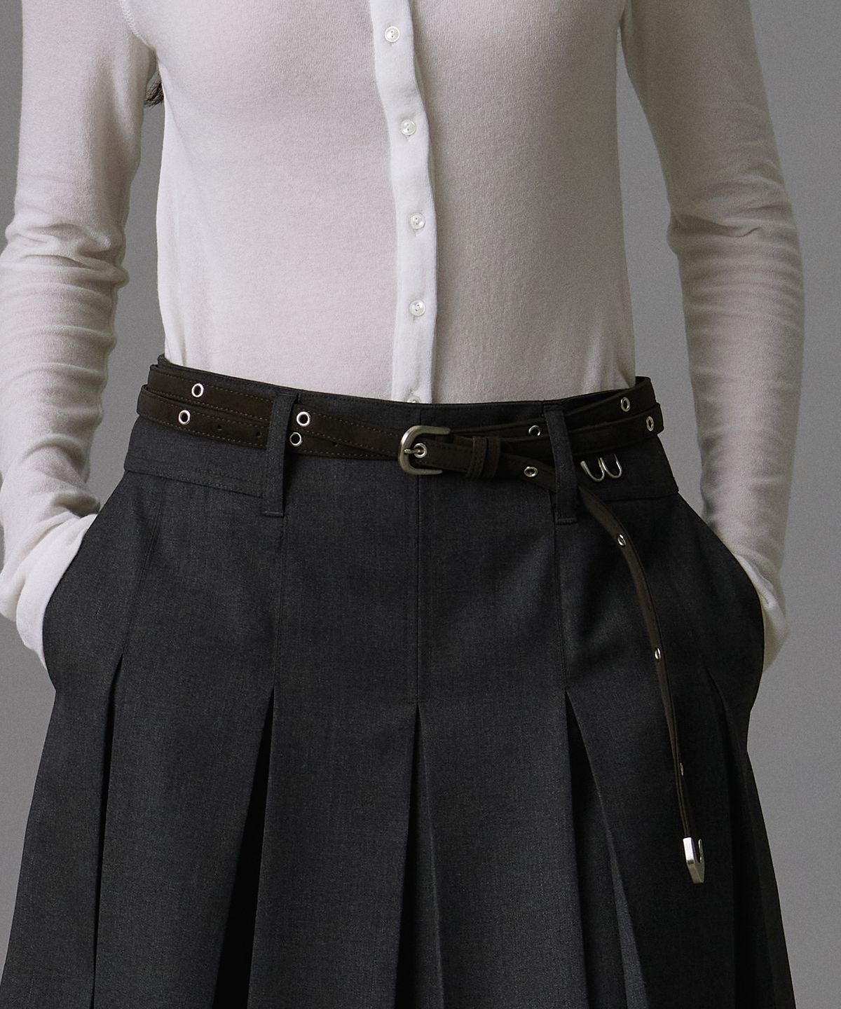 튜드먼트(TTUDEMENT) EYELET LONG BELT BROWN