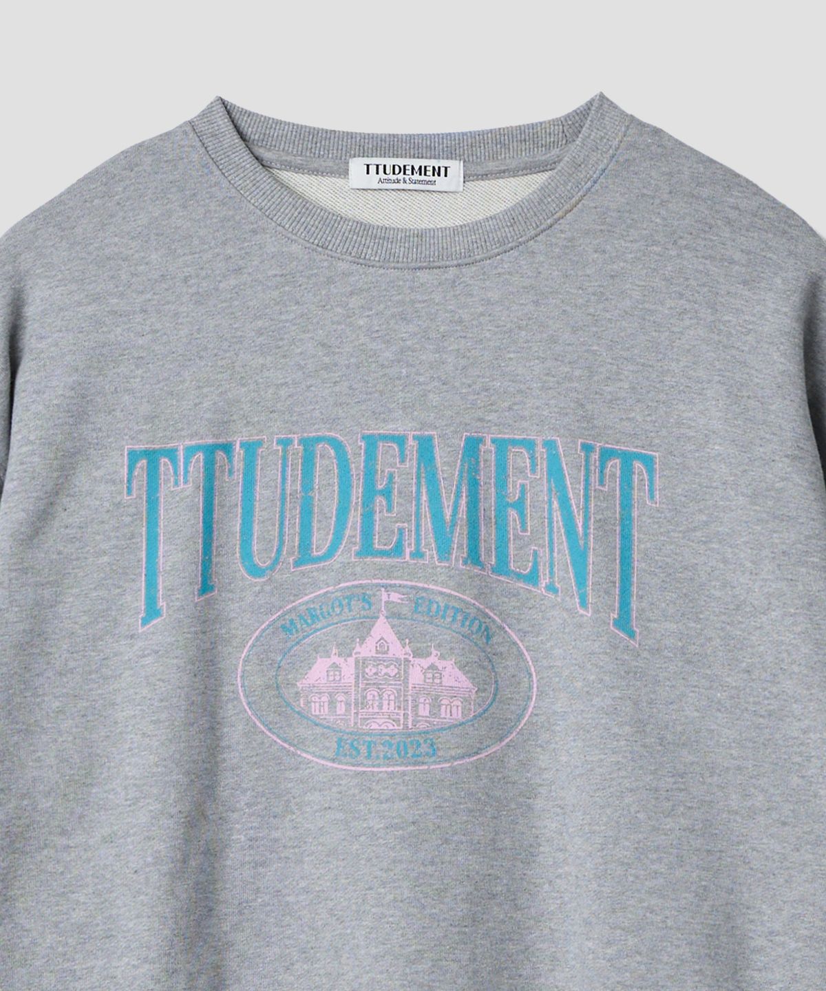 튜드먼트(TTUDEMENT) VINTAGE OVERFIT GRAPHIC SWEATSHIRT_MELANGE GREY