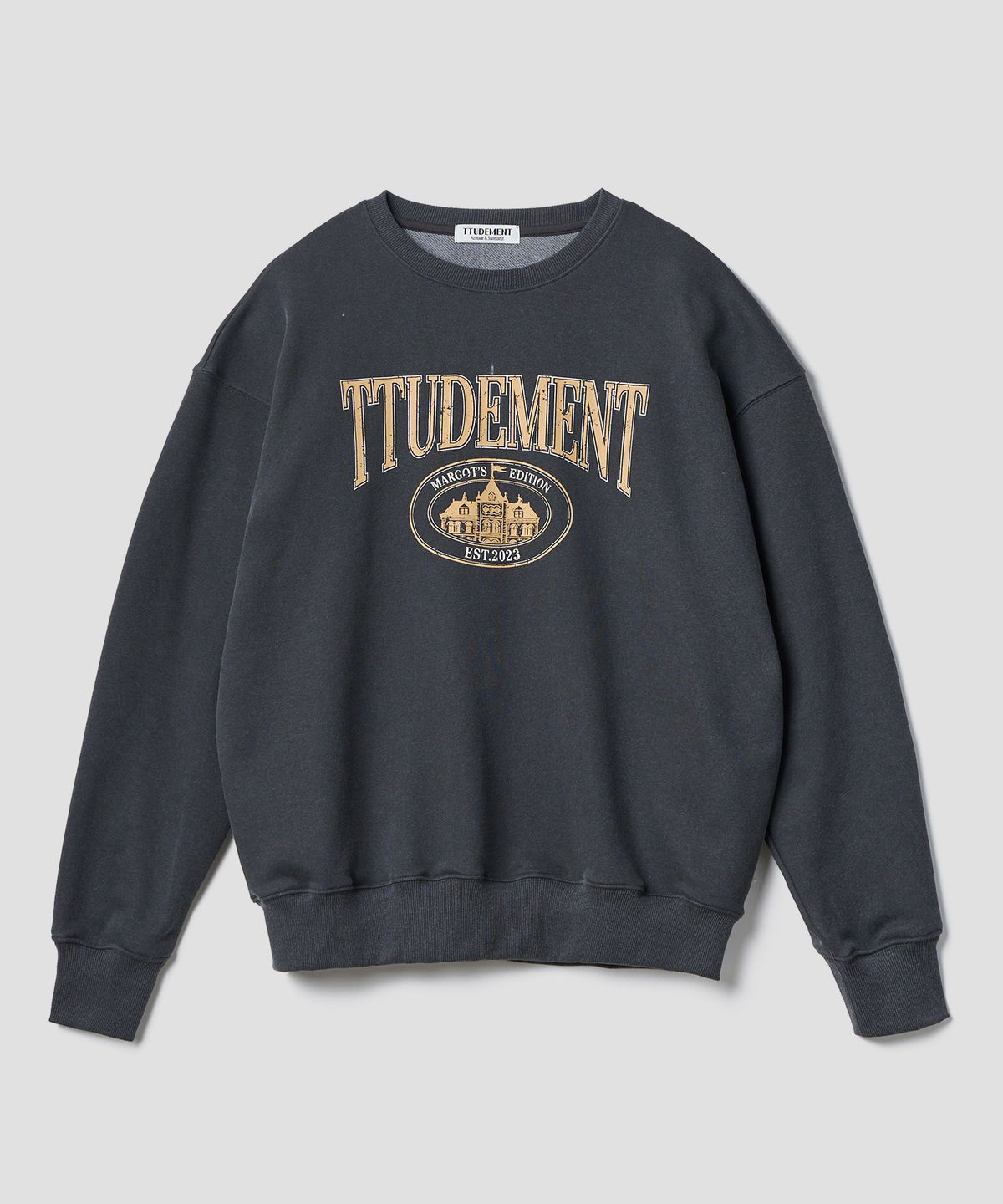 튜드먼트(TTUDEMENT) VINTAGE OVERFIT GRAPHIC SWEATSHIRT_CHARCOAL