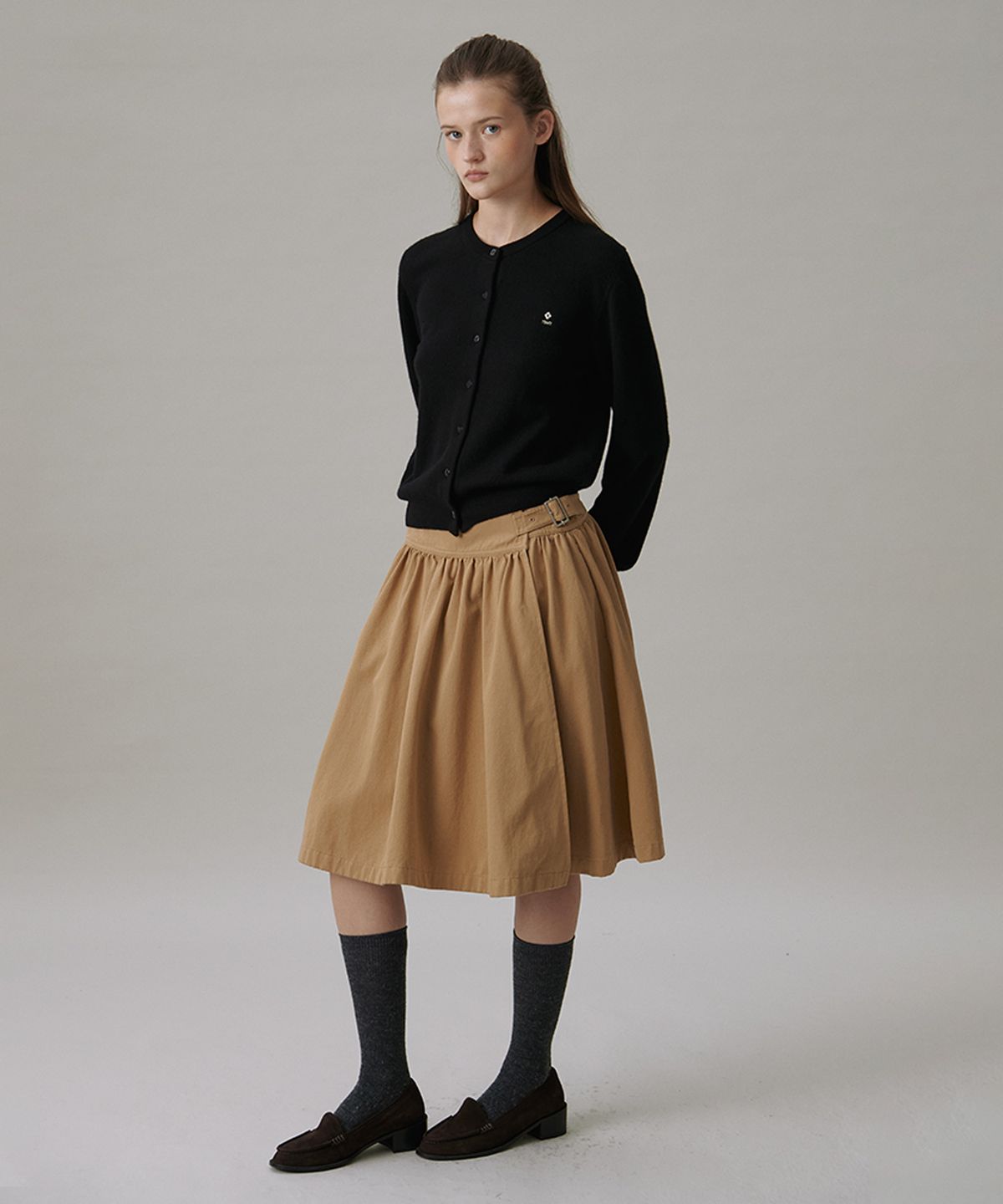 튜드먼트(TTUDEMENT) A-LINE FLARED WRAP SKIRT_BEIGE