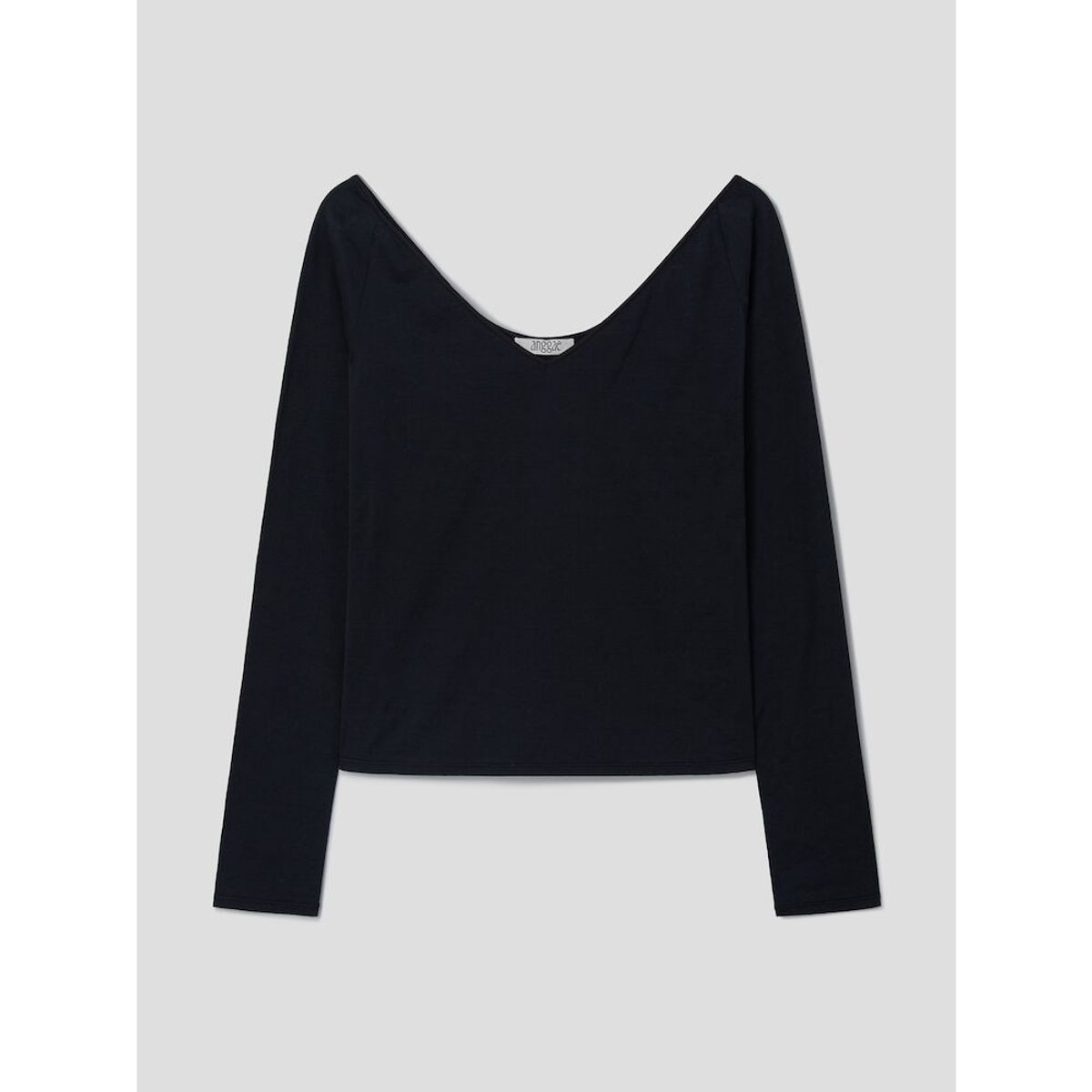 앙개(ANGGAE) Contrast Scoop Neck TShirt  Black