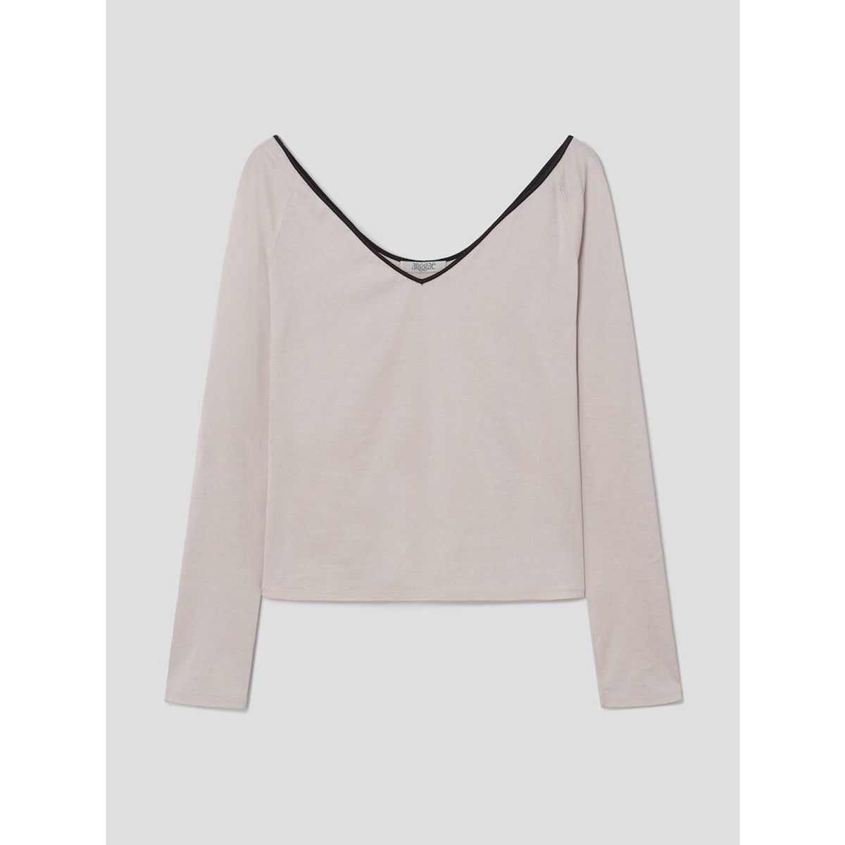 앙개(ANGGAE) Contrast Scoop Neck TShirt  Beige