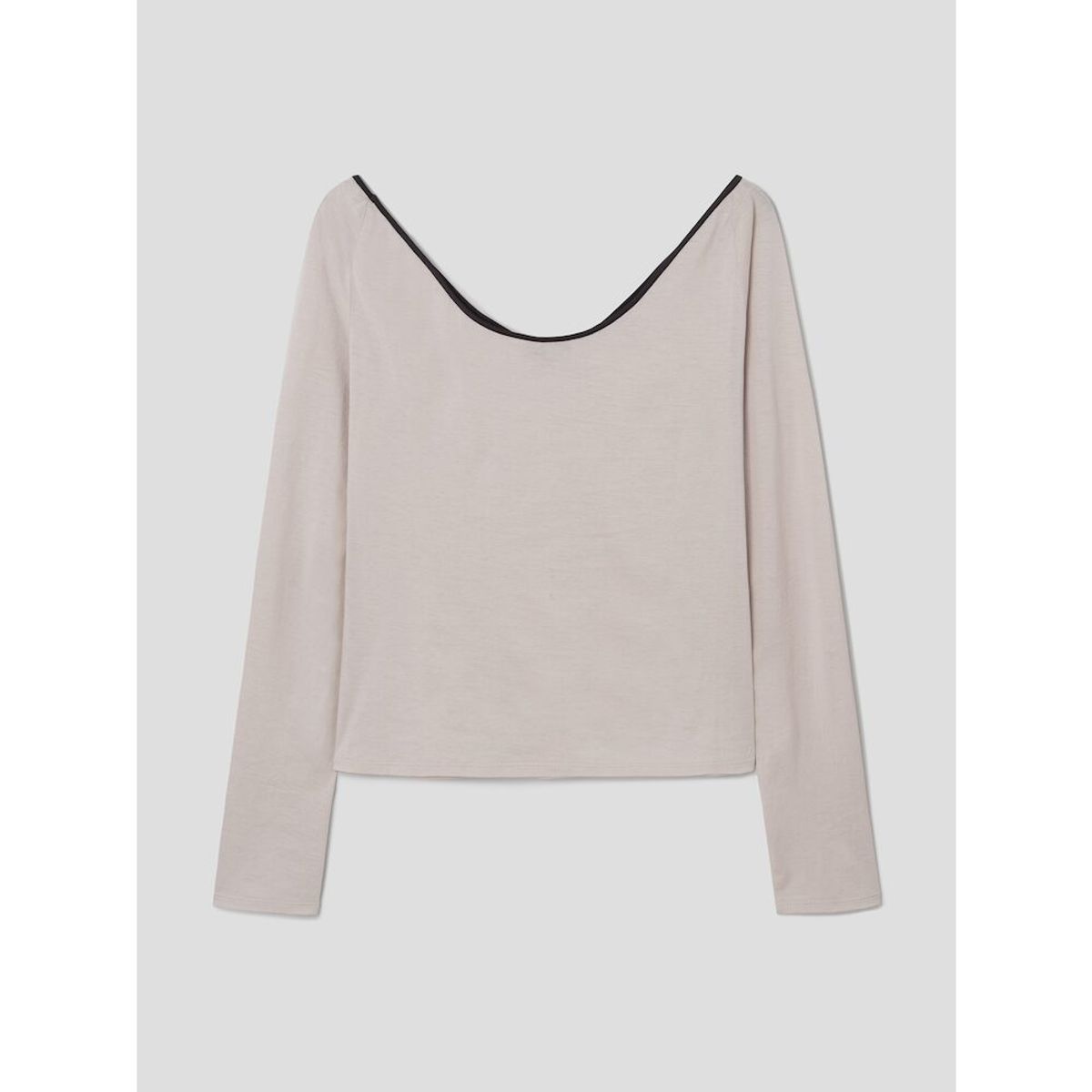 앙개(ANGGAE) Contrast Scoop Neck TShirt  Beige