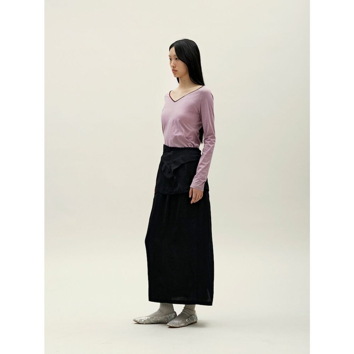 앙개(ANGGAE) Contrast Scoop Neck TShirt  Pink