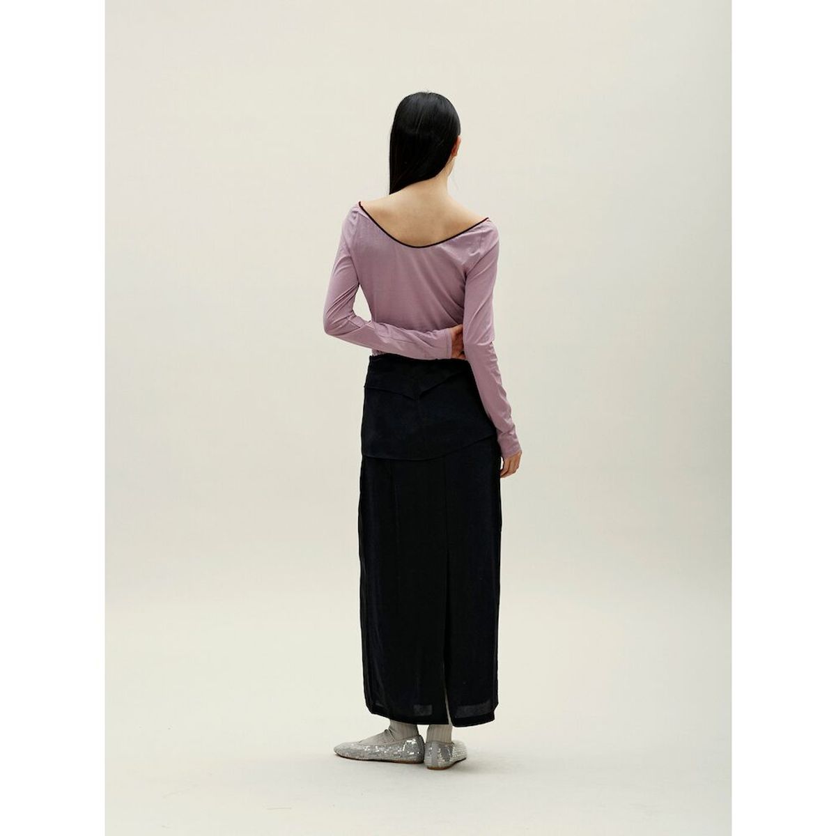 앙개(ANGGAE) Contrast Scoop Neck TShirt  Pink