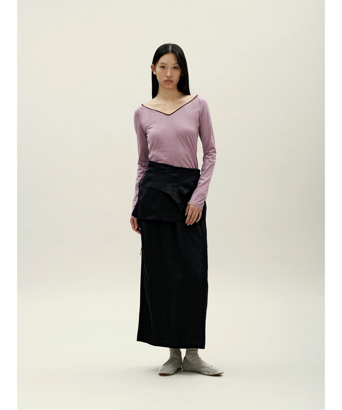 앙개(ANGGAE) Contrast Scoop Neck TShirt  Pink