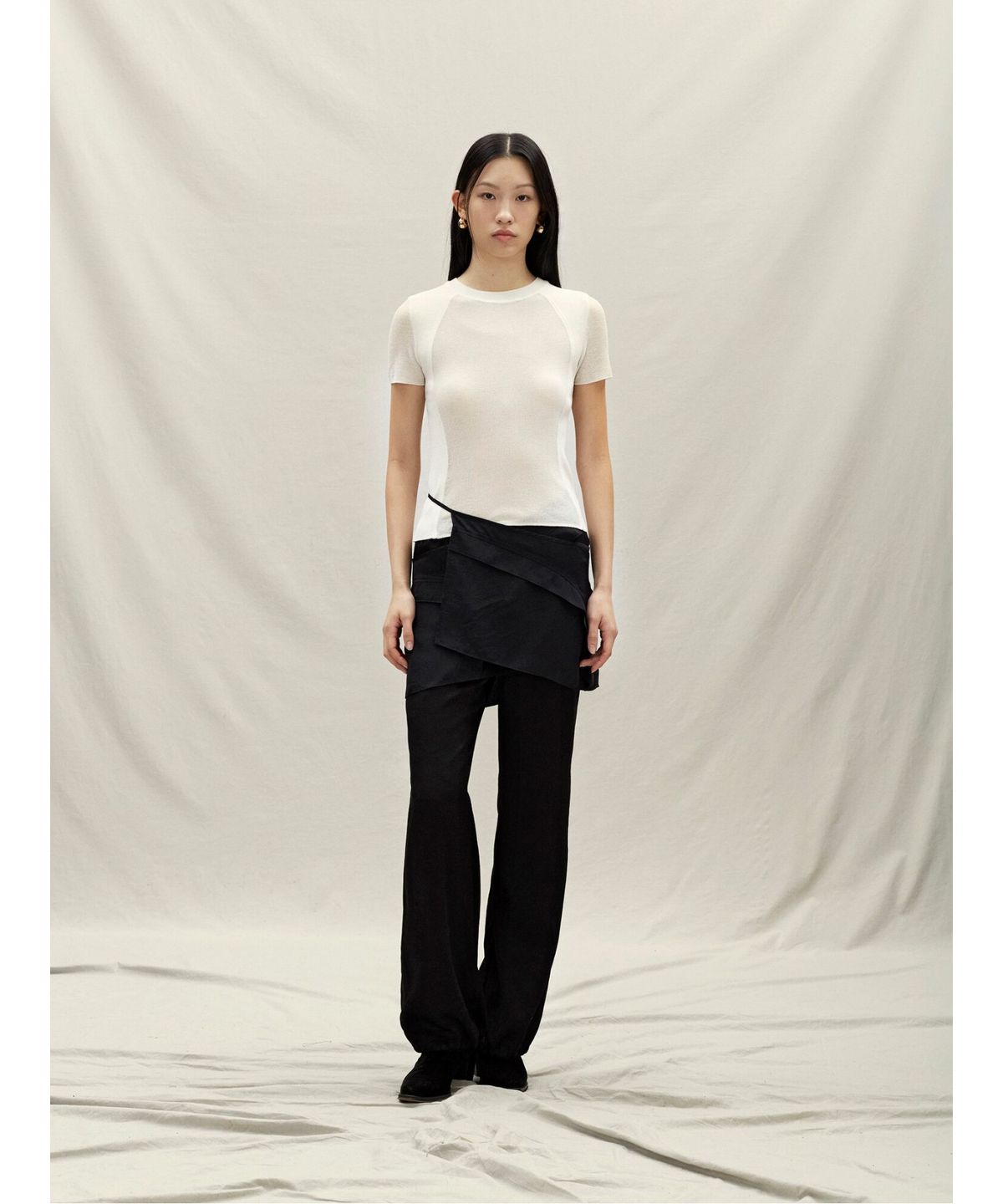앙개(ANGGAE) Contrast Knit TShirt  White
