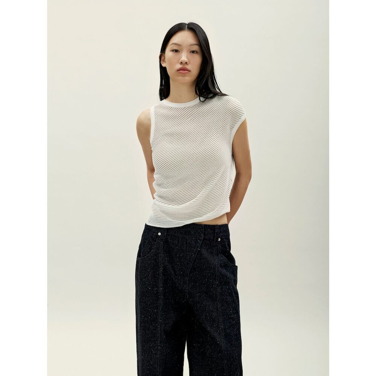 앙개(ANGGAE) Unbalanced Twill Knit   White