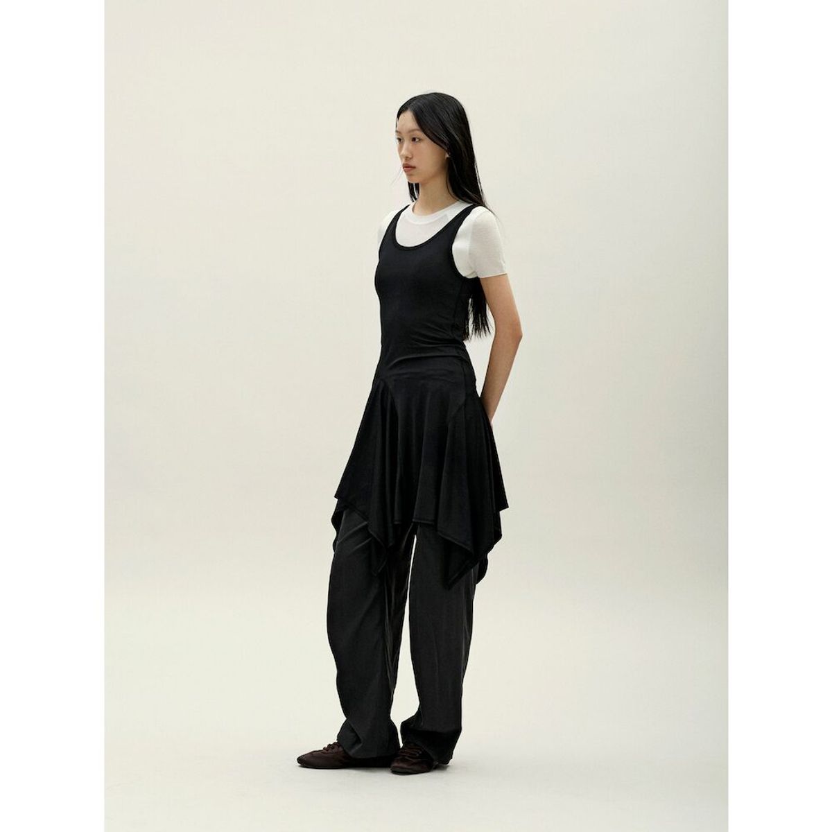 앙개(ANGGAE) Petal Jersey Dress   Black