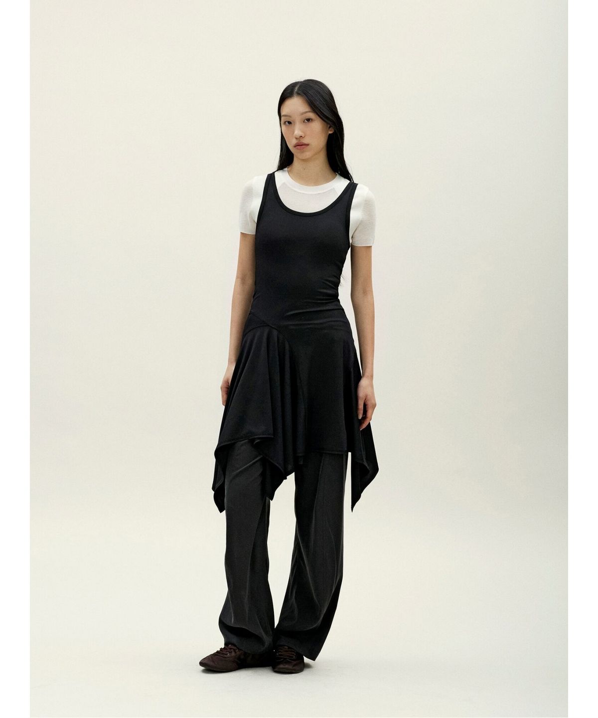 앙개(ANGGAE) Petal Jersey Dress   Black