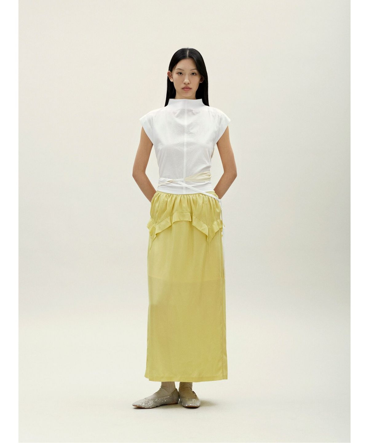 앙개(ANGGAE) Tulip Long Skirt  Lemon