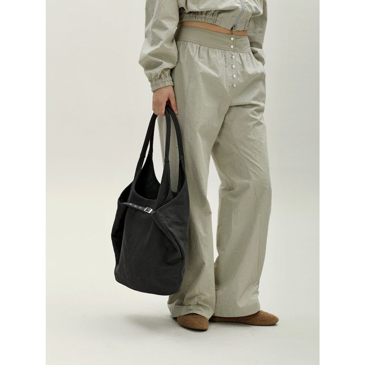 앙개(ANGGAE) Washed Canvas Big Shoulder  Bag  Grey
