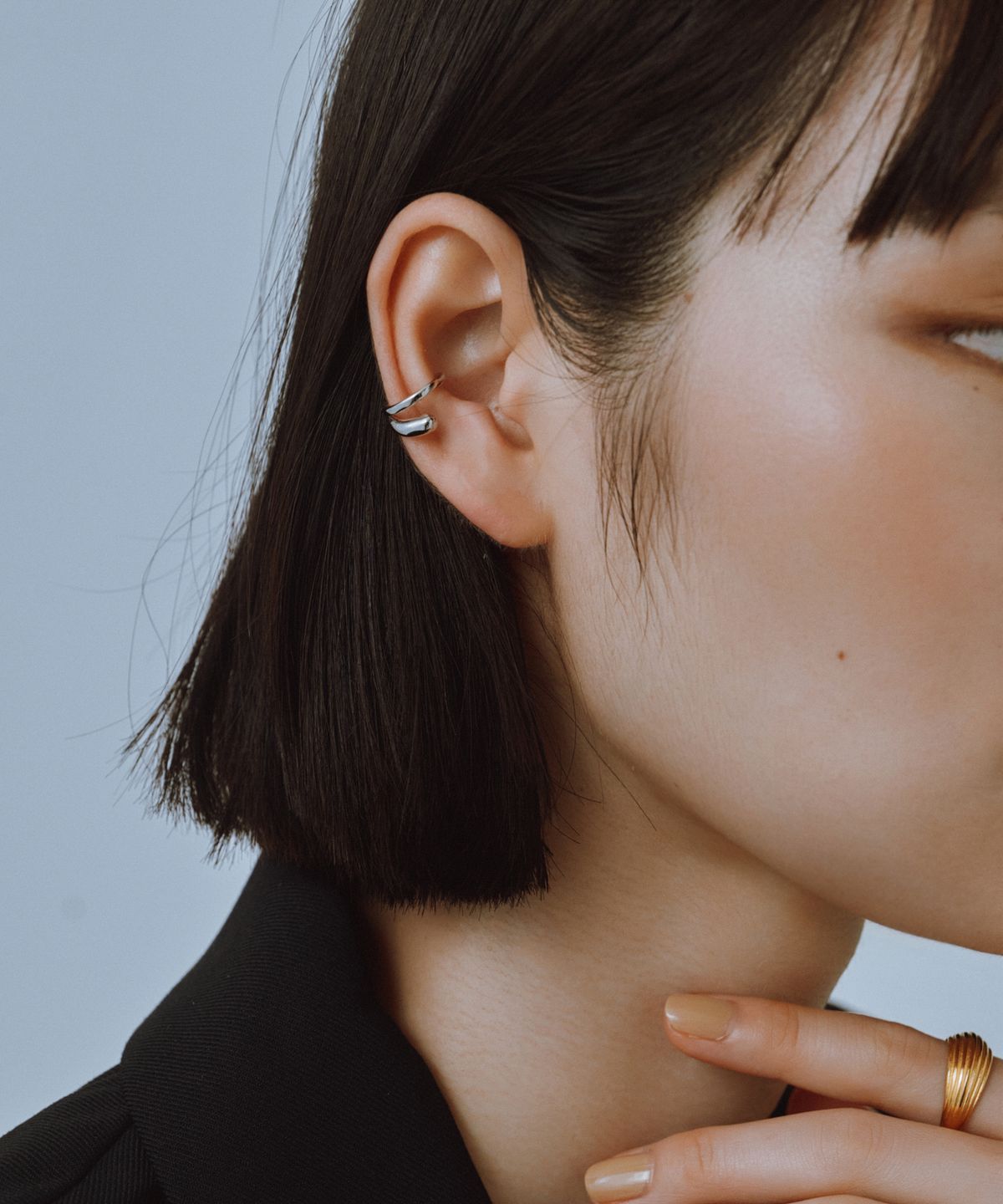 노비스도쿄(NOVICE TOKYO) 미니 더블 레이어드 이어커프 Mini Double Nuance Ear Cuff/ Silver