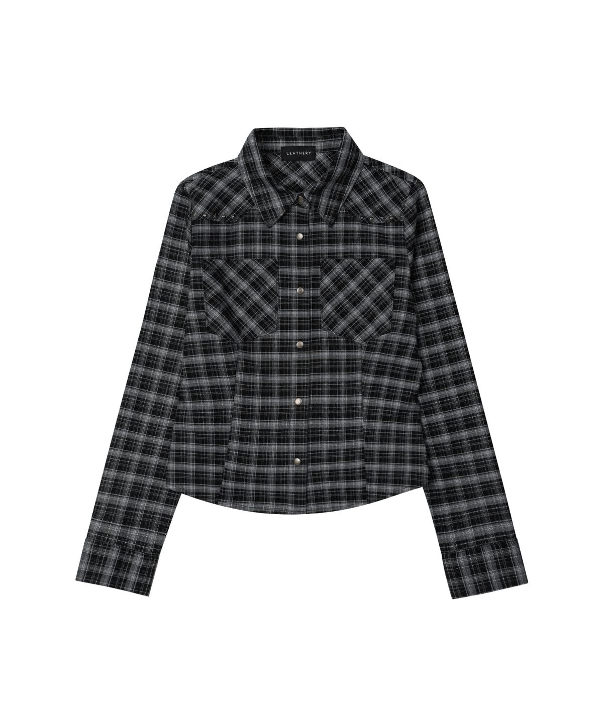 레더리(LEATHERY) 체크 웨스턴 슬림 셔츠 [BLACK]