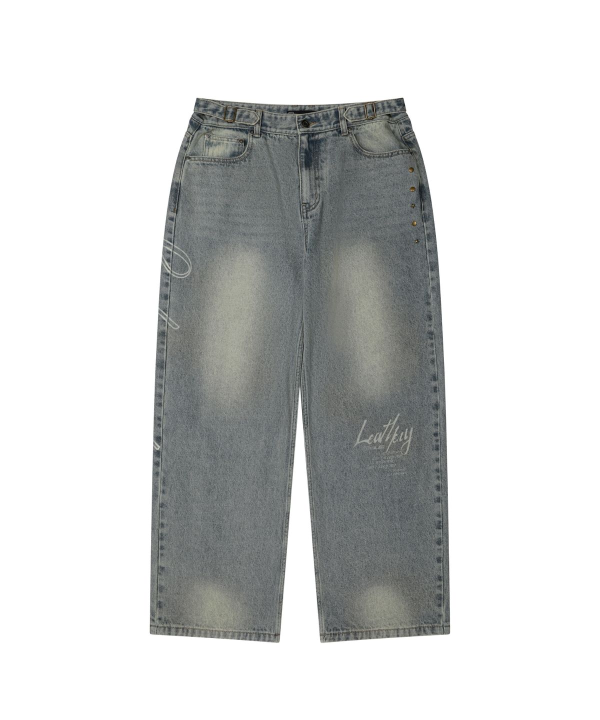 레더리(LEATHERY) 빈티지 프린팅 와이드 데님 팬츠 [LIGHT BLUE]