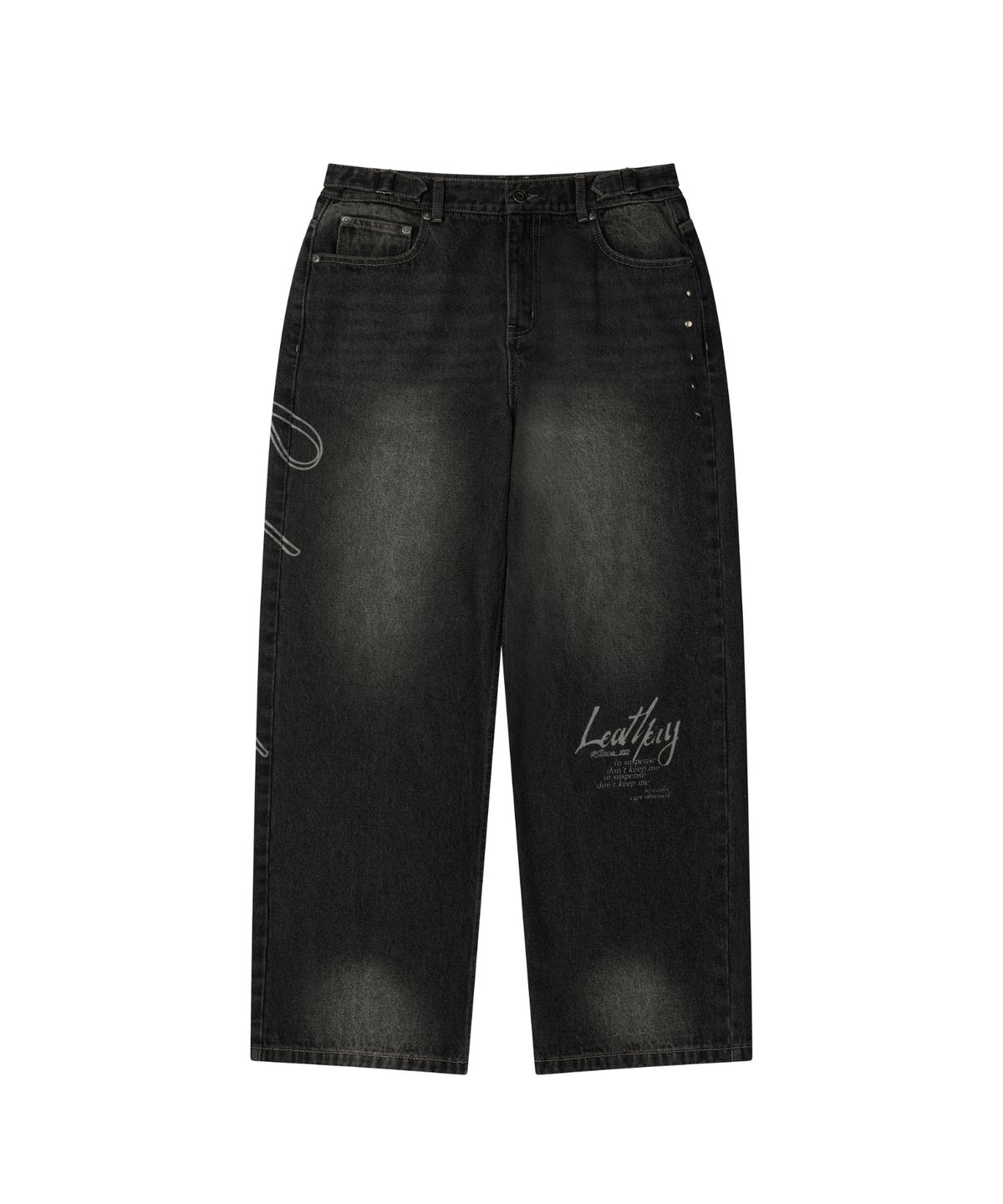 레더리(LEATHERY) 빈티지 프린팅 와이드 데님 팬츠 [BLACK]
