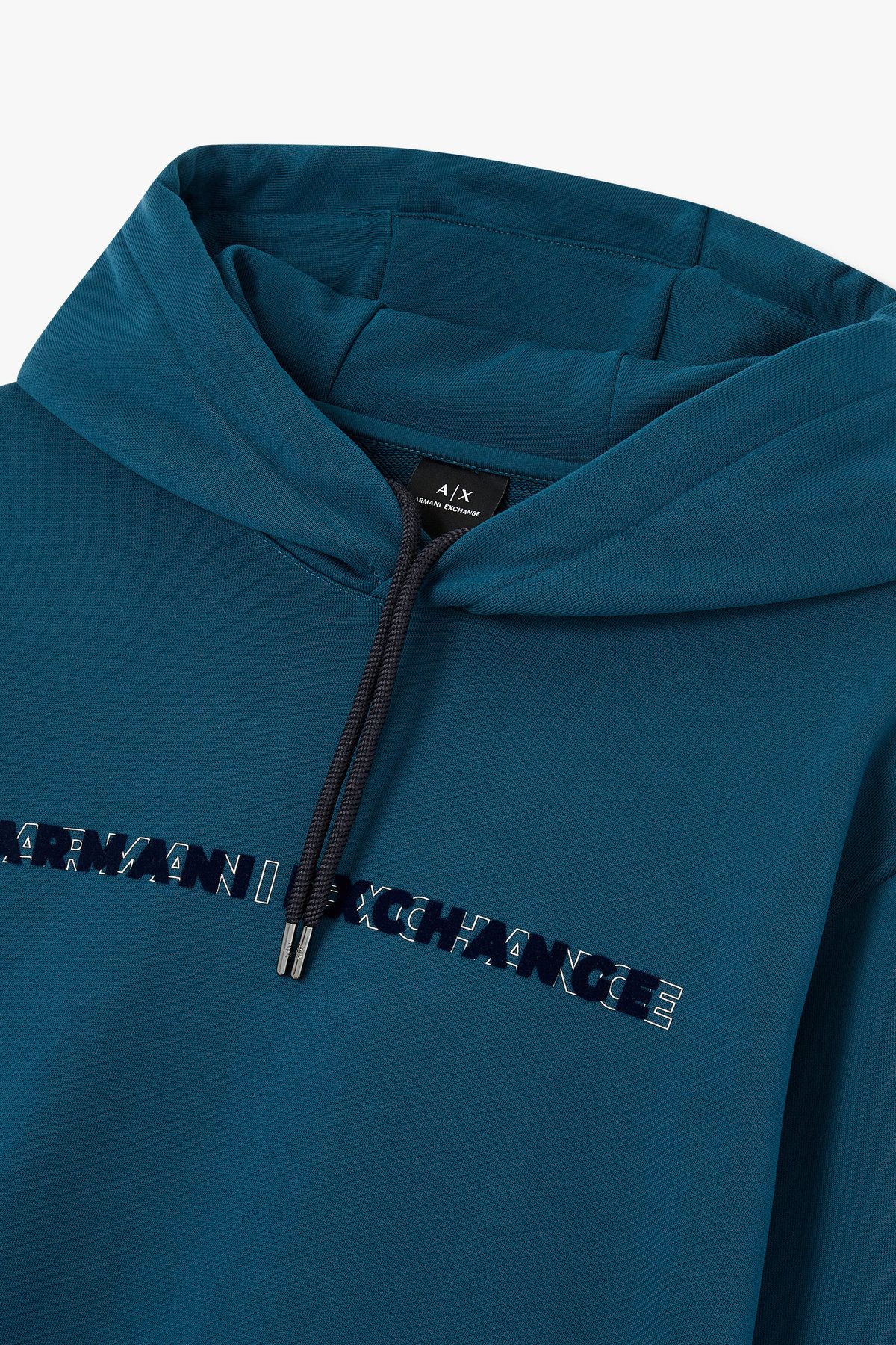 아르마니 익스체인지(ARMANI EXCHANGE) 남성 오버랩 로고 디테일 코튼 후디_블루 그린 A415331024