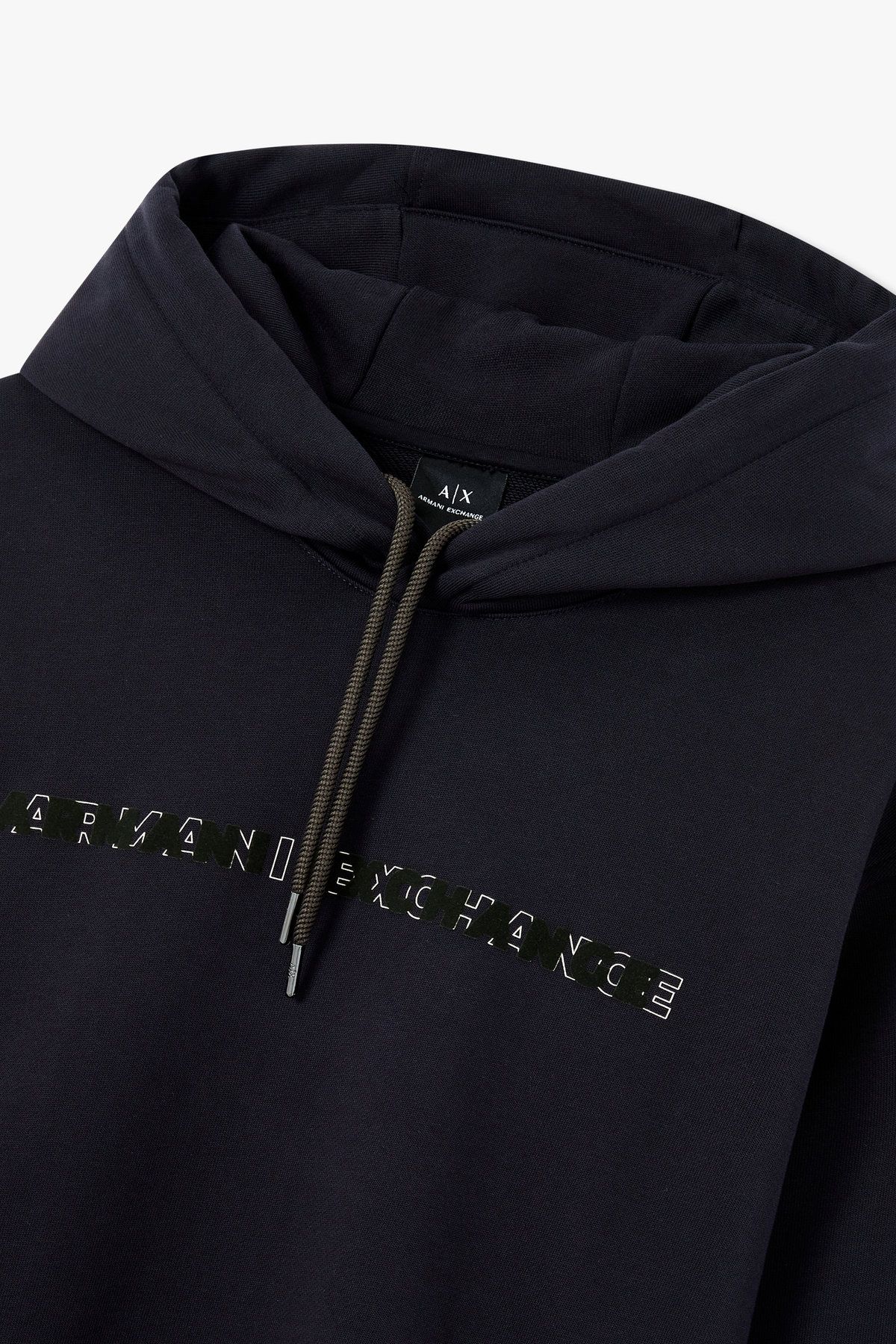 아르마니 익스체인지(ARMANI EXCHANGE) 남성 오버랩 로고 디테일 코튼 후디_다크 네이비 A415331025