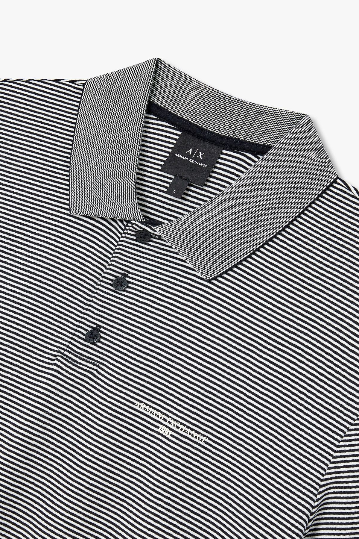 아르마니 익스체인지(ARMANI EXCHANGE) 남성 스트라이프 패턴 폴로 셔츠_다크 네이비 A415331010