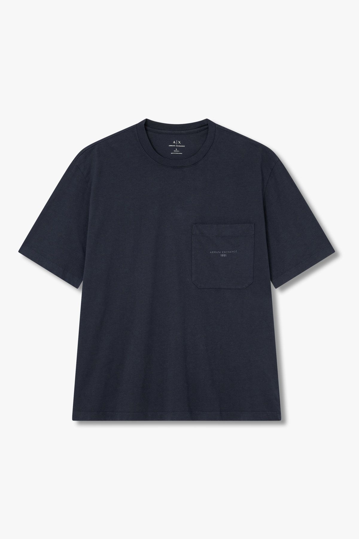 아르마니 익스체인지(ARMANI EXCHANGE) 남성 숏 슬리브 포켓 코튼 티셔츠_다크 네이비 A415330002