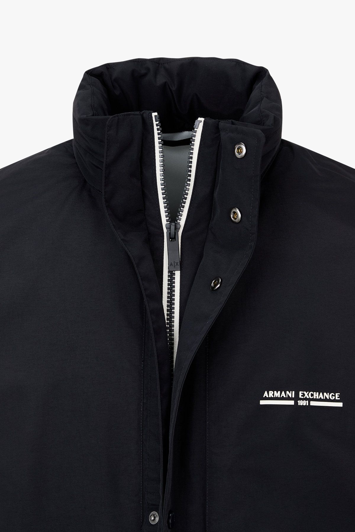 아르마니 익스체인지(ARMANI EXCHANGE) 남성 스트라이프 커프스 하이넥 자켓_다크 네이비 A415310003