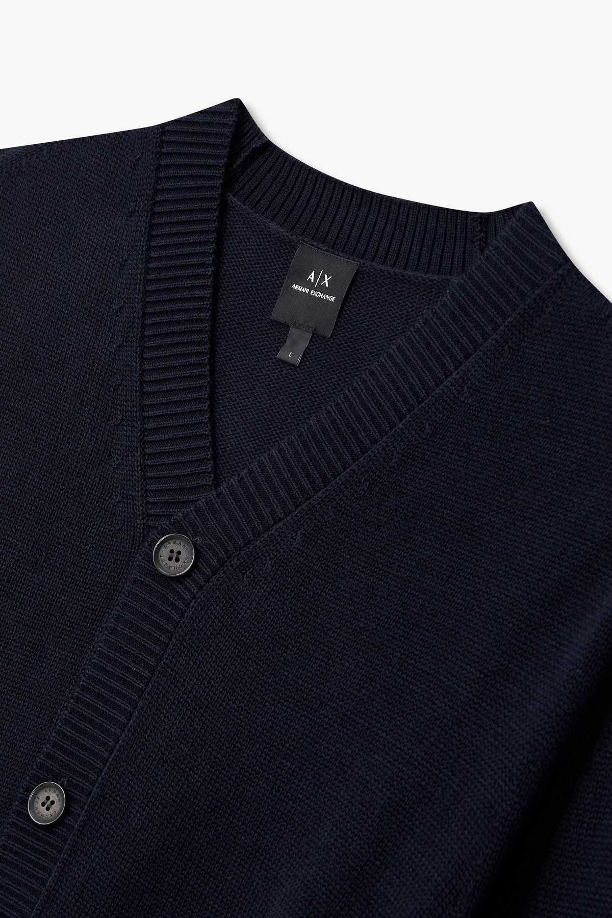 아르마니 익스체인지(ARMANI EXCHANGE) 남성 코튼 블렌드 브이넥 니트 가디건_다크 네이비 A415332029