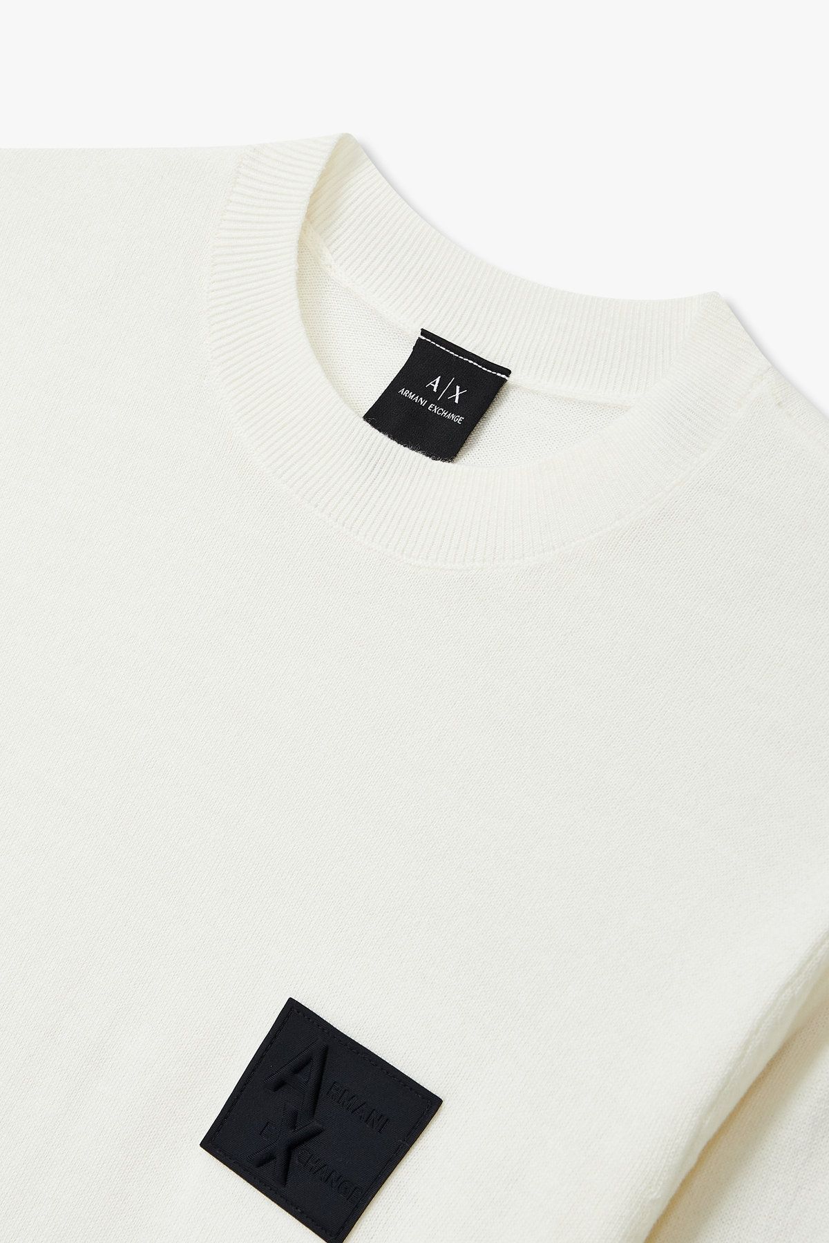 아르마니 익스체인지(ARMANI EXCHANGE) 남성 퍼프 로고 패치 니트 풀오버_오프 화이트 A415332014