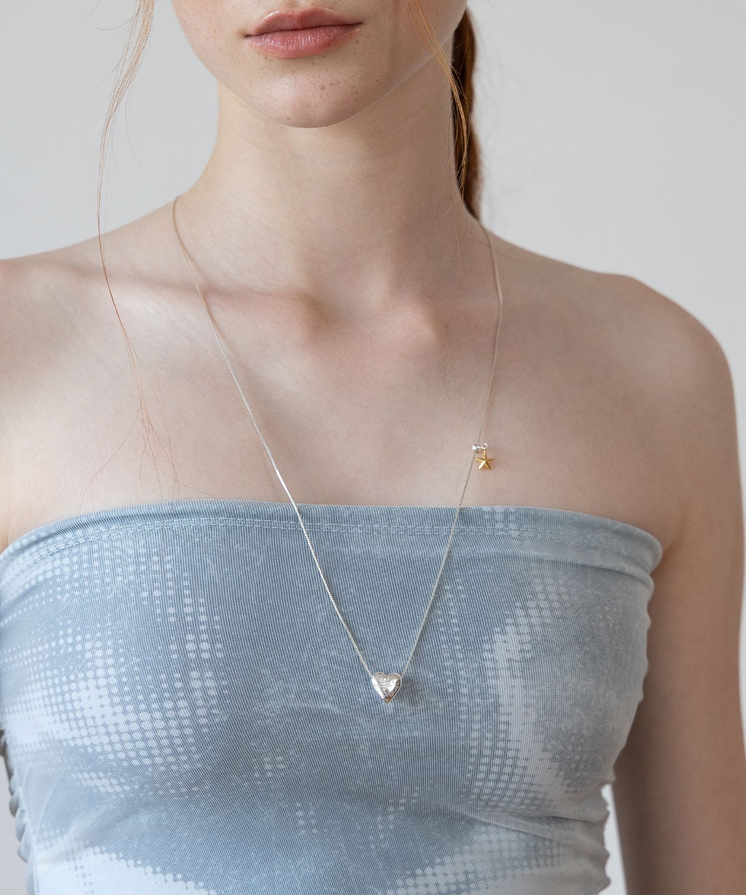 【TATIANA】(Silver925) Prittyish Heart Pandant Necklace Silver/(Silver925) Universe heart necklace 项链- TATIANA