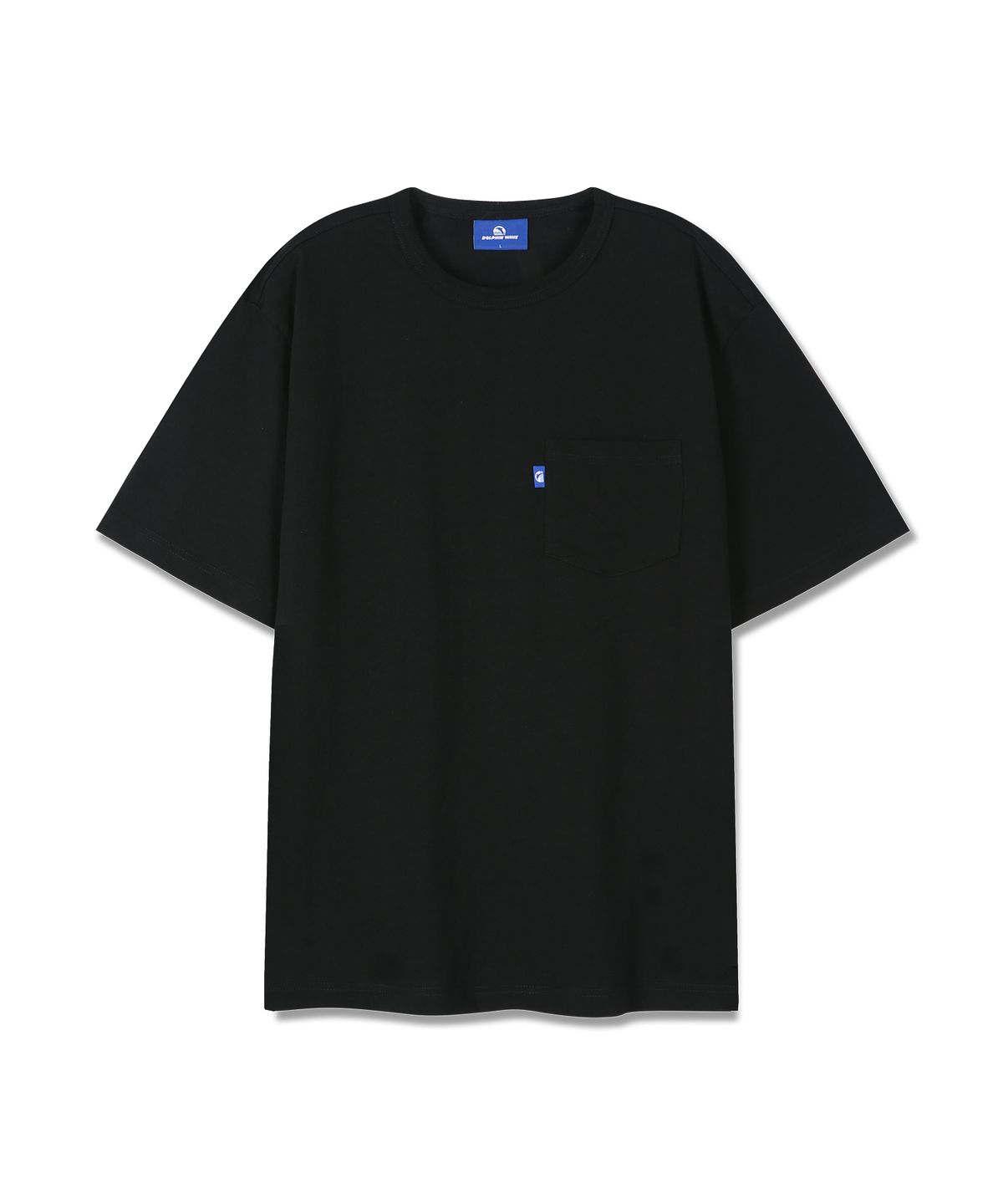 돌핀웨이브어패럴(DOLPHIN WAVE APPAREL) 돌핀 포켓 백프린트 랍바 반팔 티셔츠  블랙