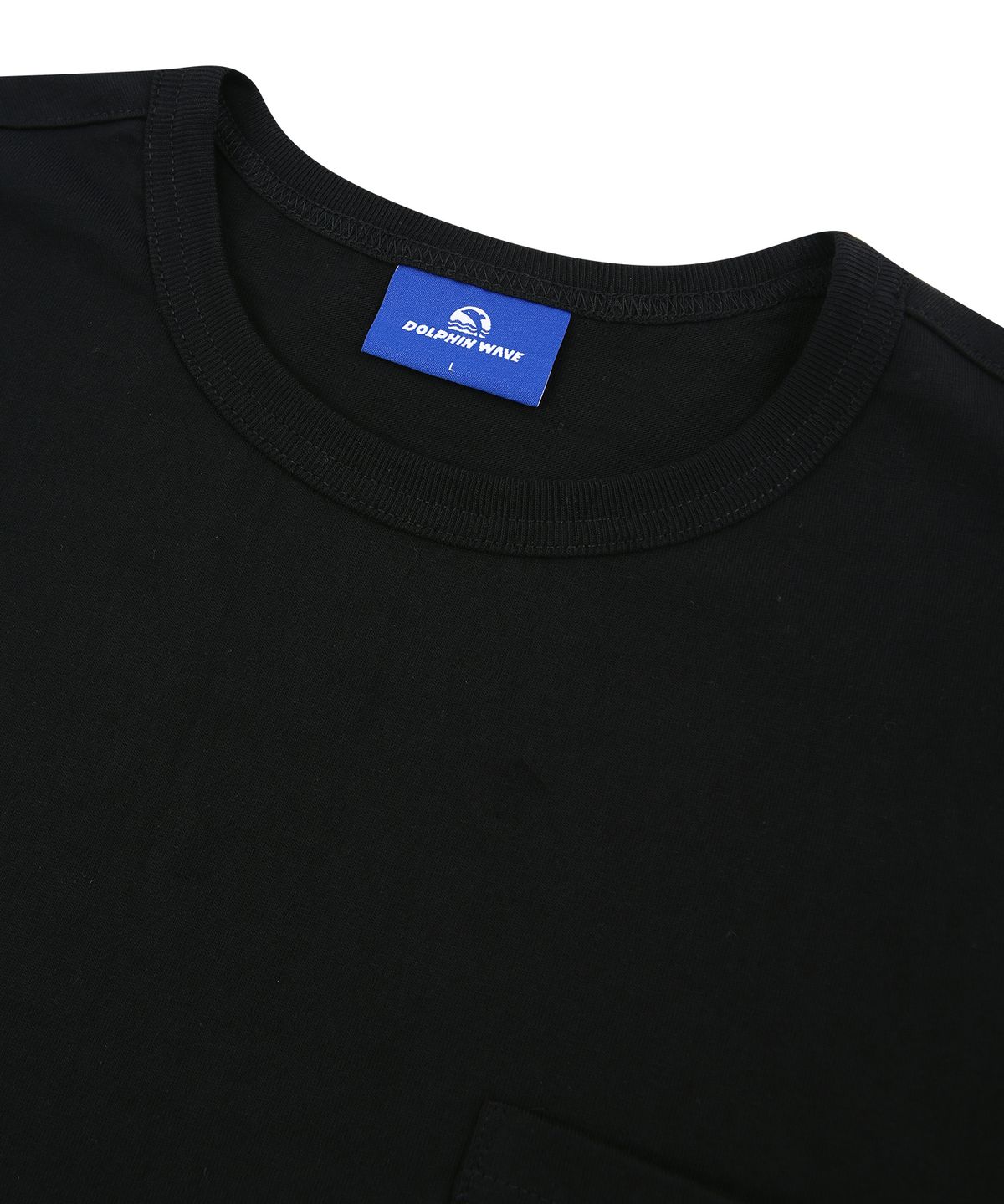 돌핀웨이브어패럴(DOLPHIN WAVE APPAREL) 돌핀 포켓 백프린트 랍바 반팔 티셔츠  블랙