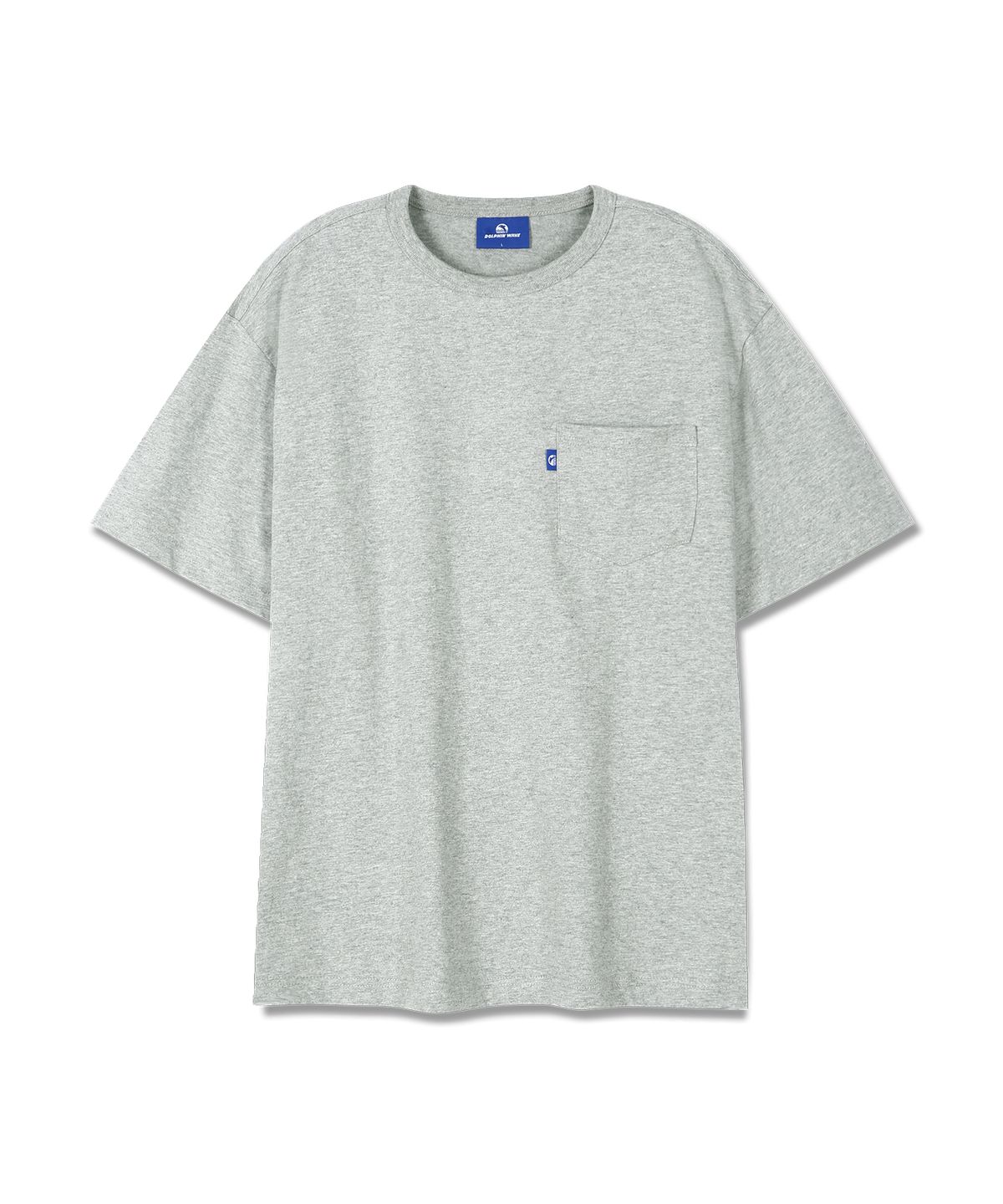 돌핀웨이브어패럴(DOLPHIN WAVE APPAREL) 돌핀 포켓 백프린트 랍바 반팔 티셔츠  멜란지그레이