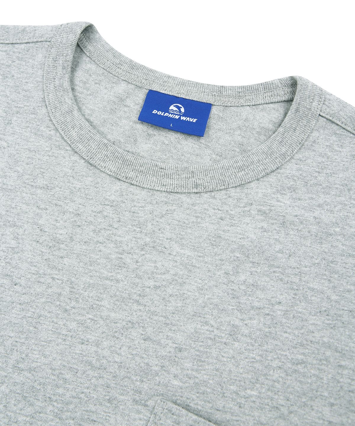 돌핀웨이브어패럴(DOLPHIN WAVE APPAREL) 돌핀 포켓 백프린트 랍바 반팔 티셔츠  멜란지그레이