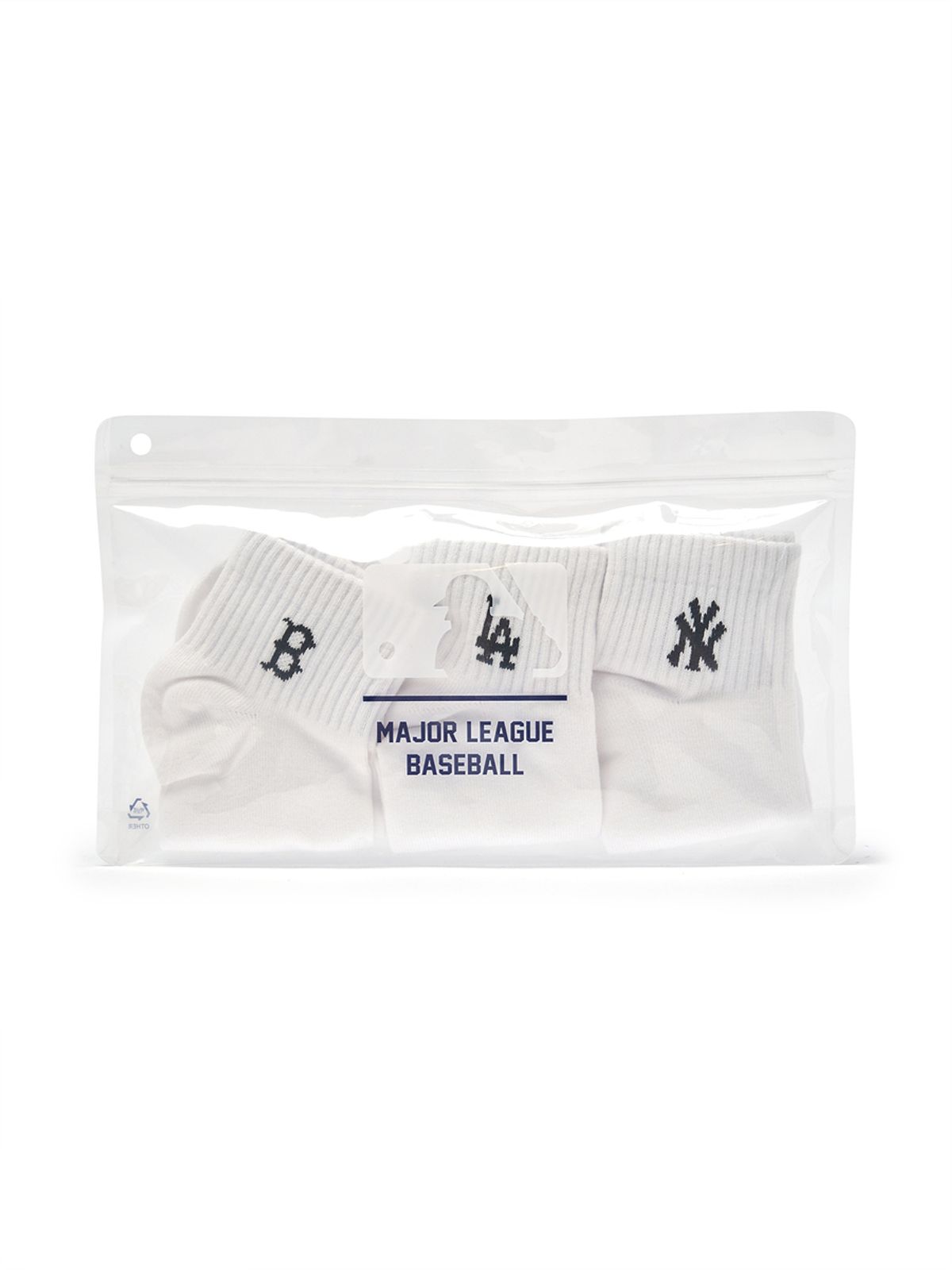 엠엘비(MLB) 스몰 로고 발목 양말 3족세트 MLB (White)