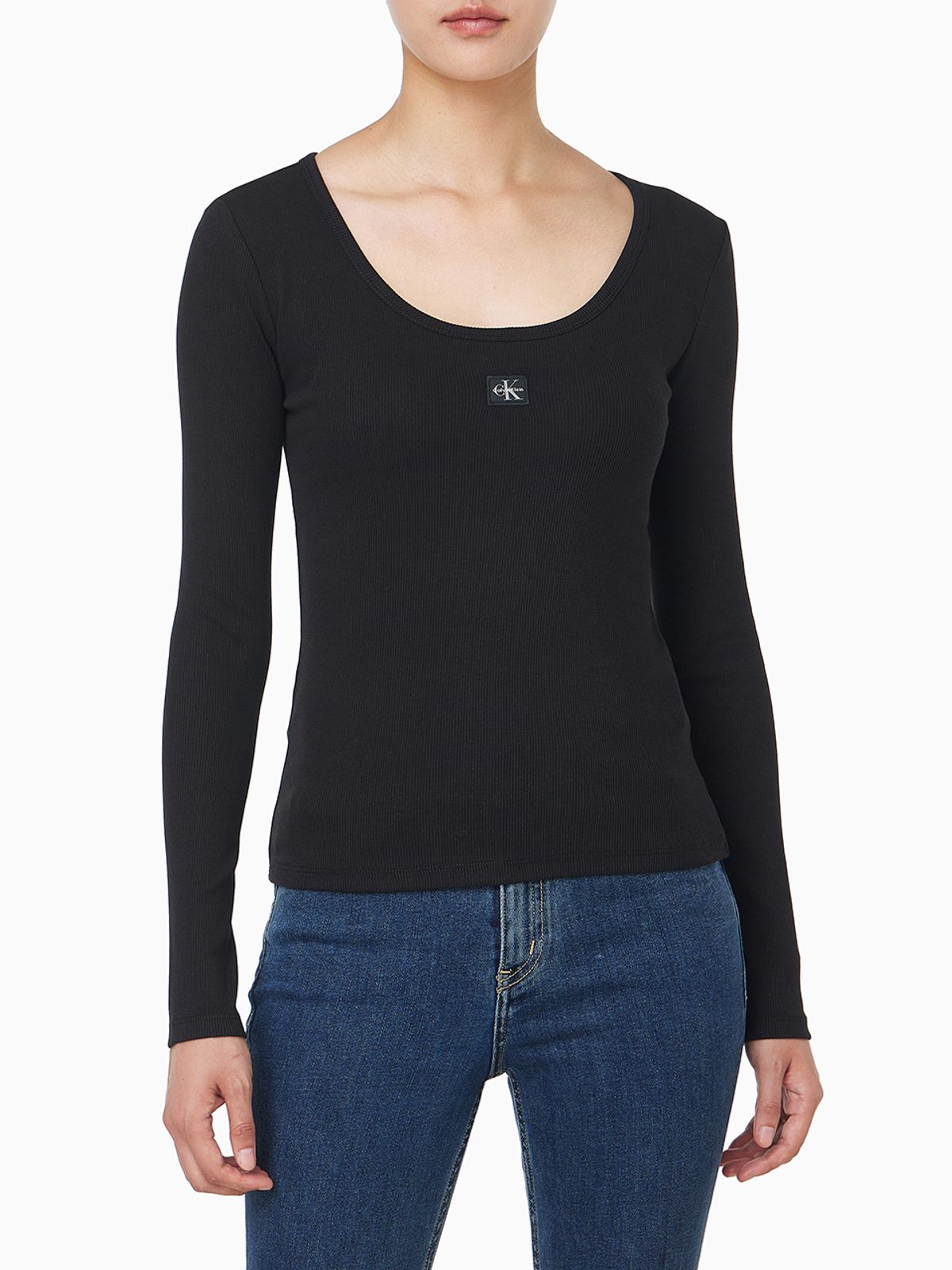 캘빈클라인 진(CALVIN KLEIN JEANS) 여성 L/S 우블 라벨 스쿱넥 립 티셔츠 47D218G UB1