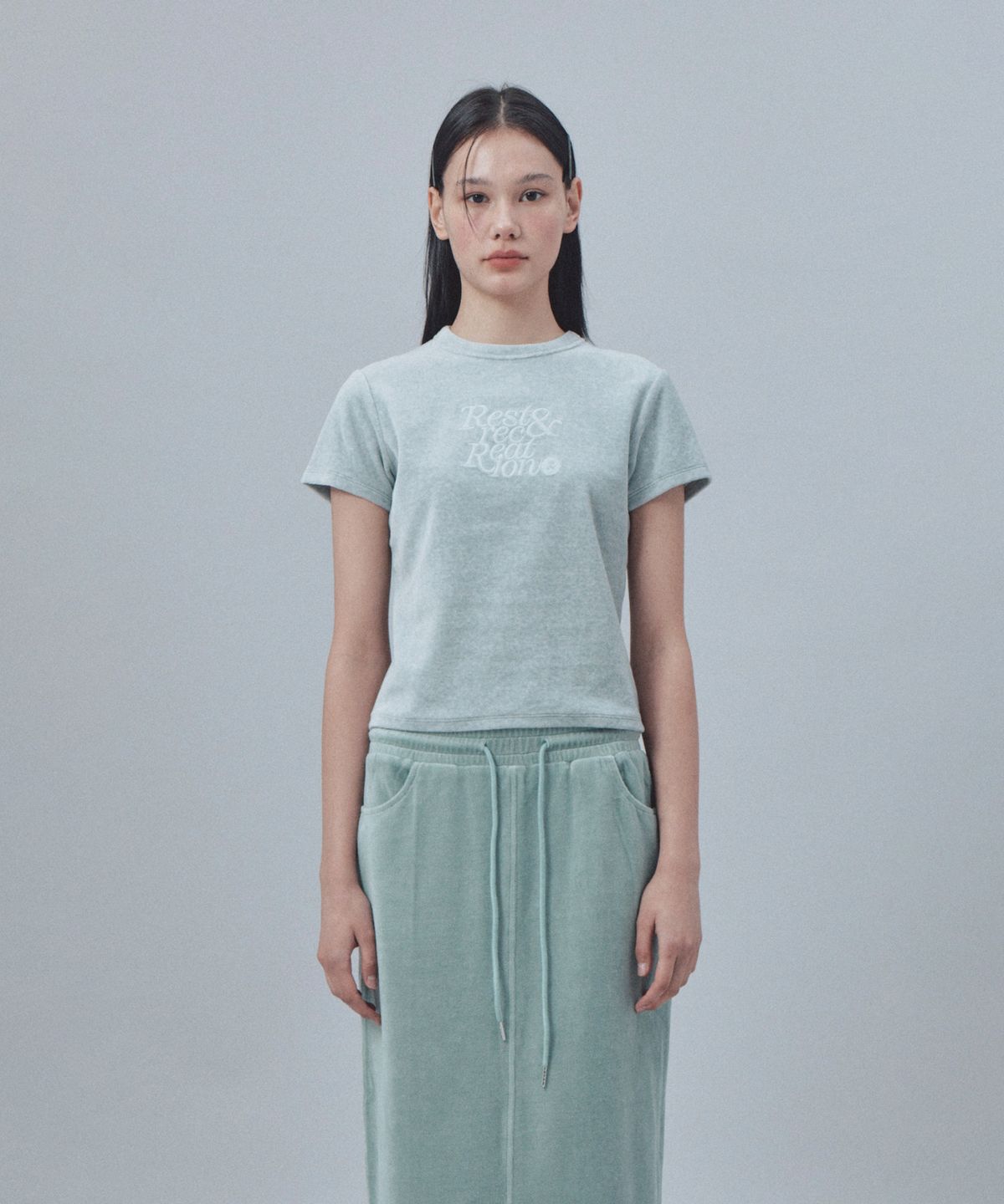 레스트앤레크레이션(REST&RECREATION) VELVET LOGO T-SHIRT - MINT