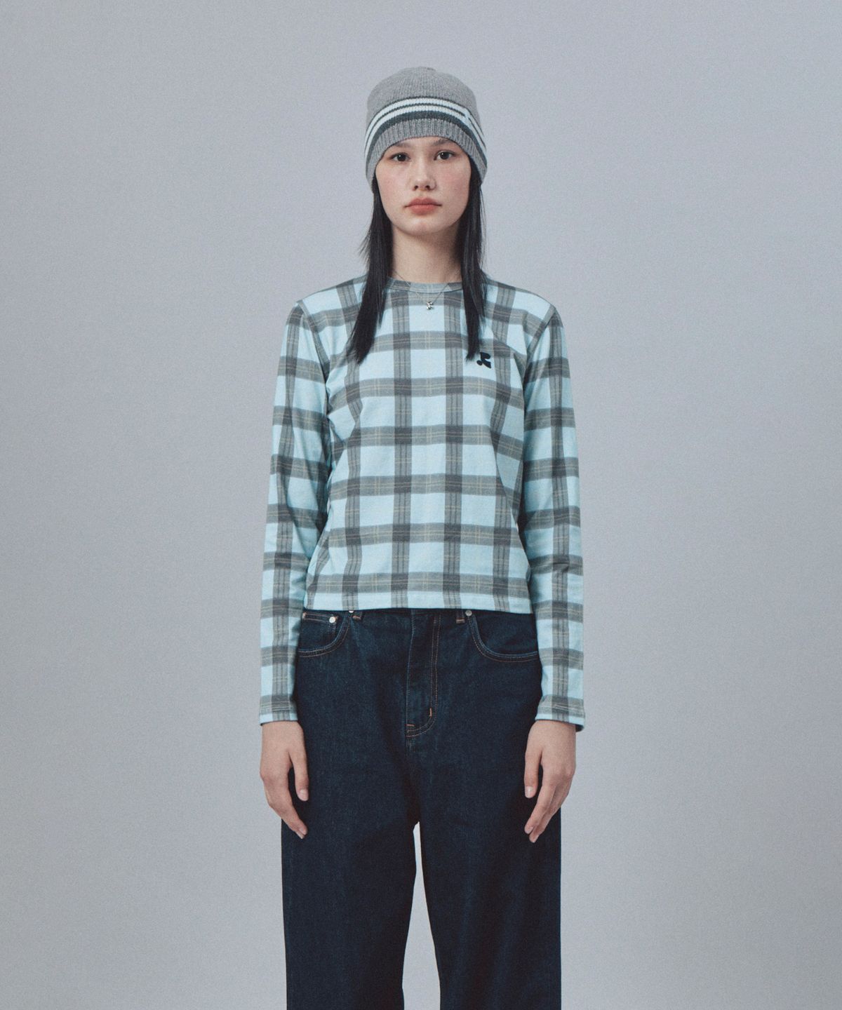 레스트앤레크레이션(REST&RECREATION) CHECK PATTERN LONG SLEEVE TOP - SKY BLUE