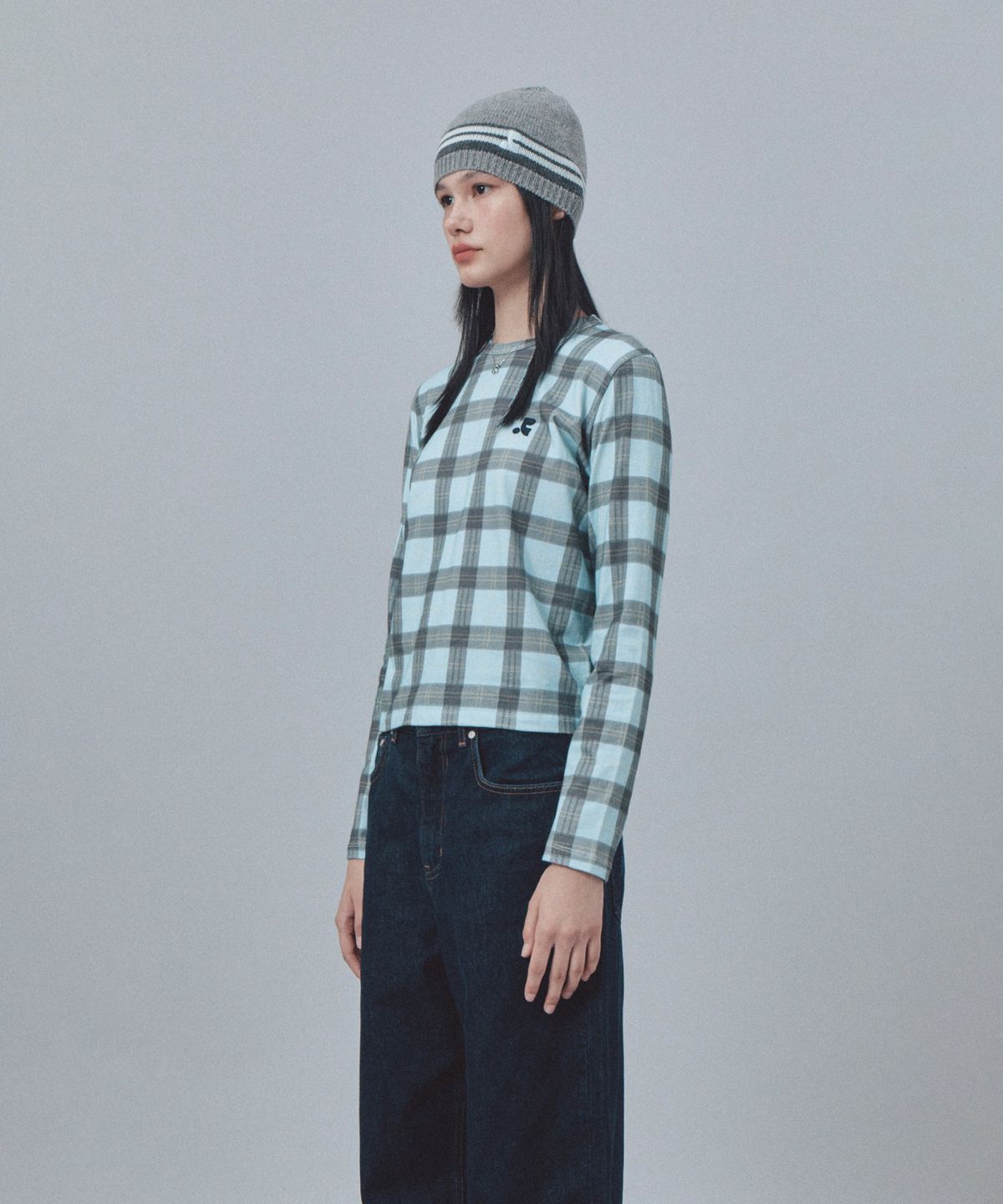 레스트앤레크레이션(REST&RECREATION) CHECK PATTERN LONG SLEEVE TOP - SKY BLUE