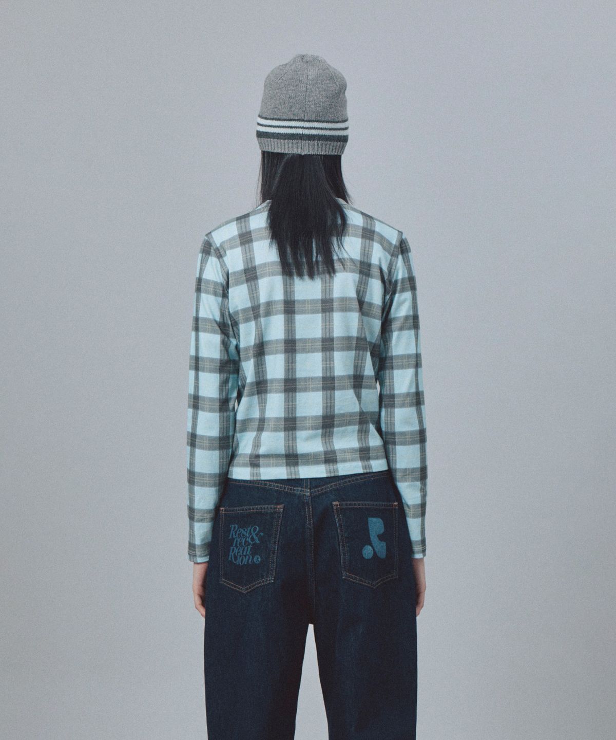 레스트앤레크레이션(REST&RECREATION) CHECK PATTERN LONG SLEEVE TOP - SKY BLUE