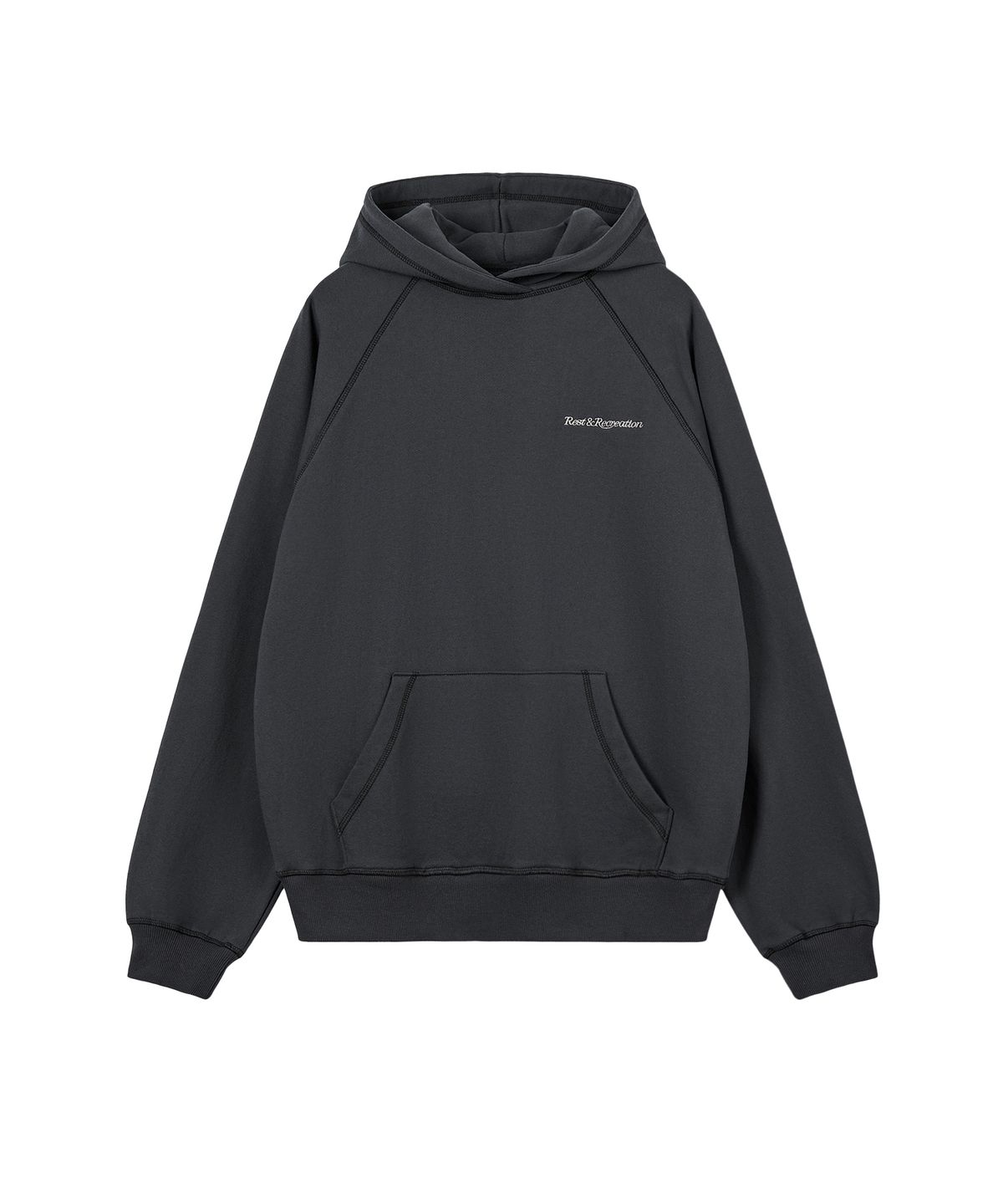 레스트앤레크레이션(REST&RECREATION) ZIG ZAG STITCH CROPPED HOOD - CHARCOAL