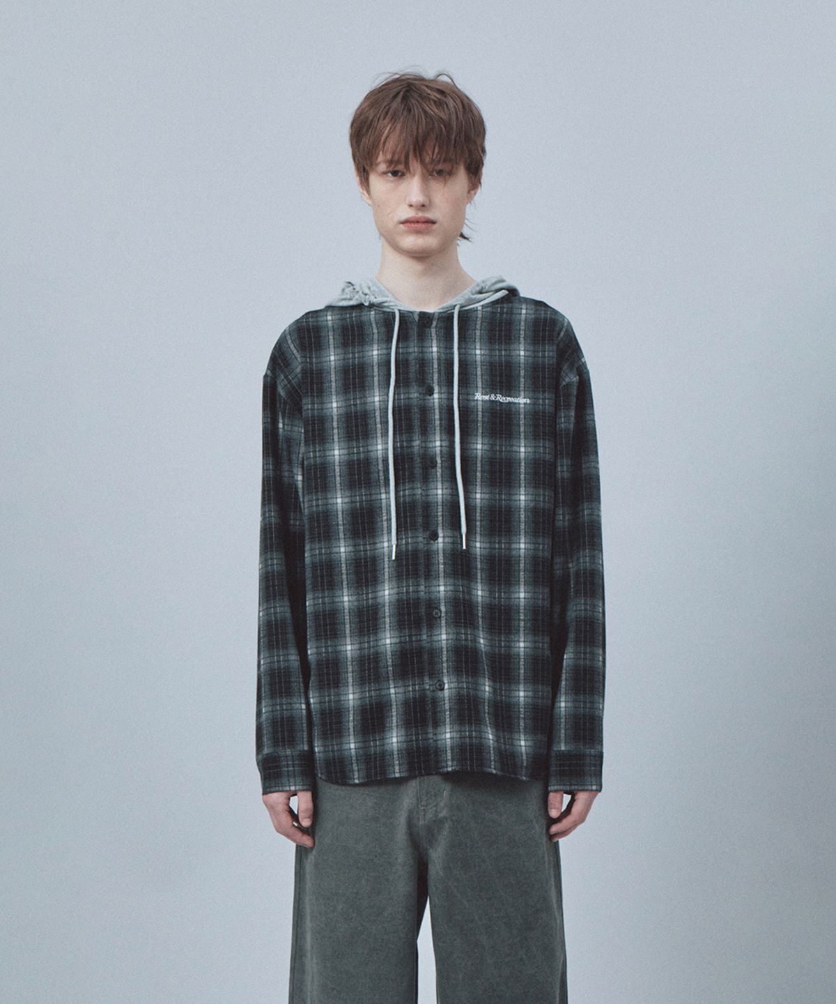 레스트앤레크레이션(REST&RECREATION) CHECK HOOD SHIRTS - BLACK